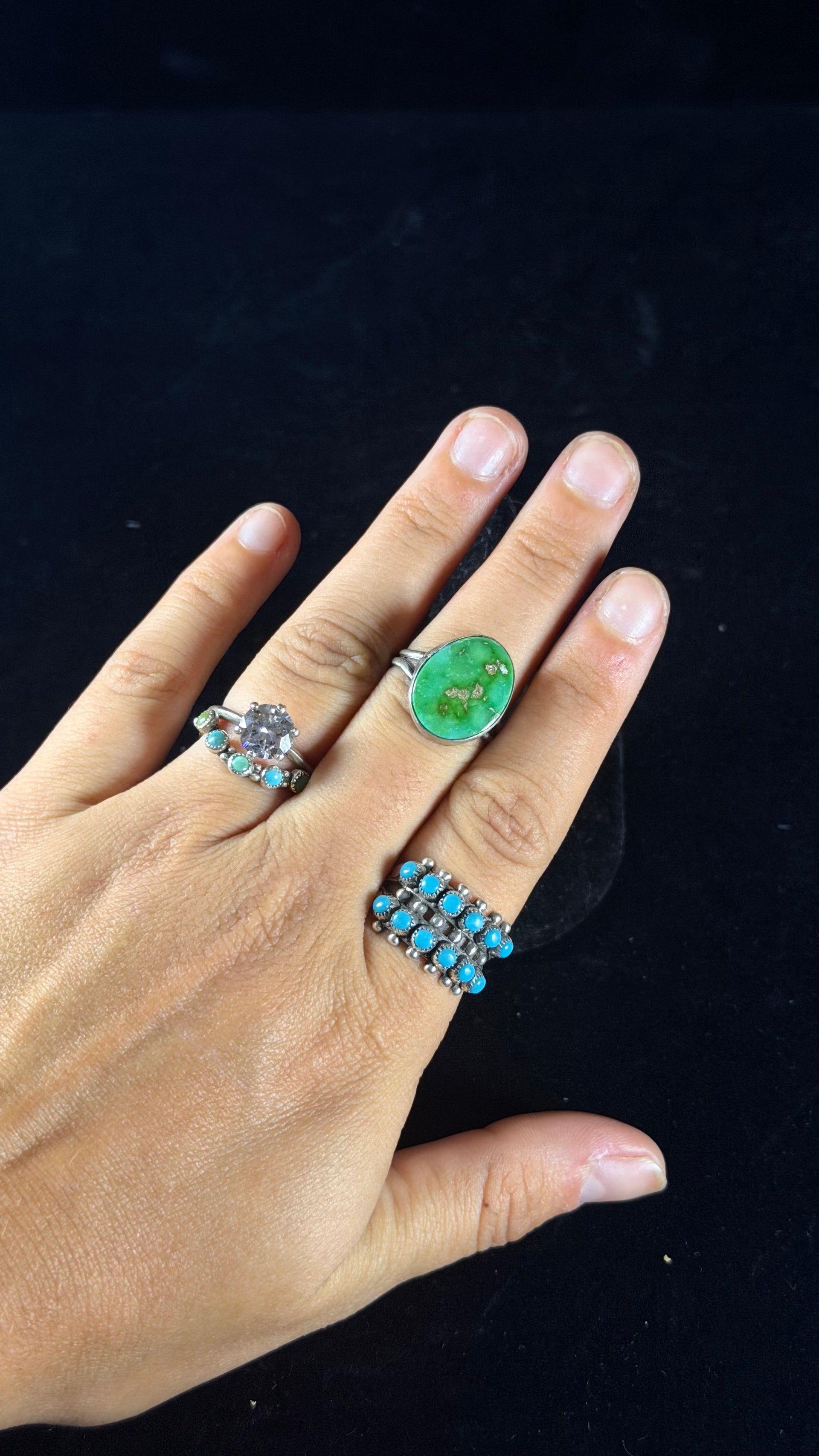 Navajo Made Sonoran Gold Turquoise & Sterling Silver Ring Size 8.25