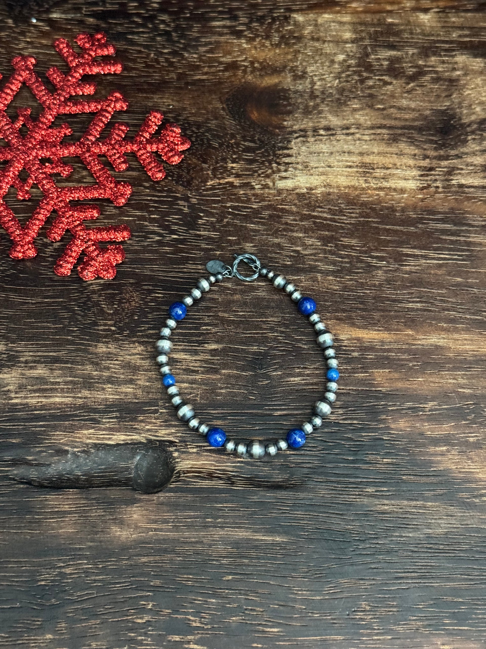 Navajo Strung Lapis & Sterling Silver Pearl Beaded Bracelet
