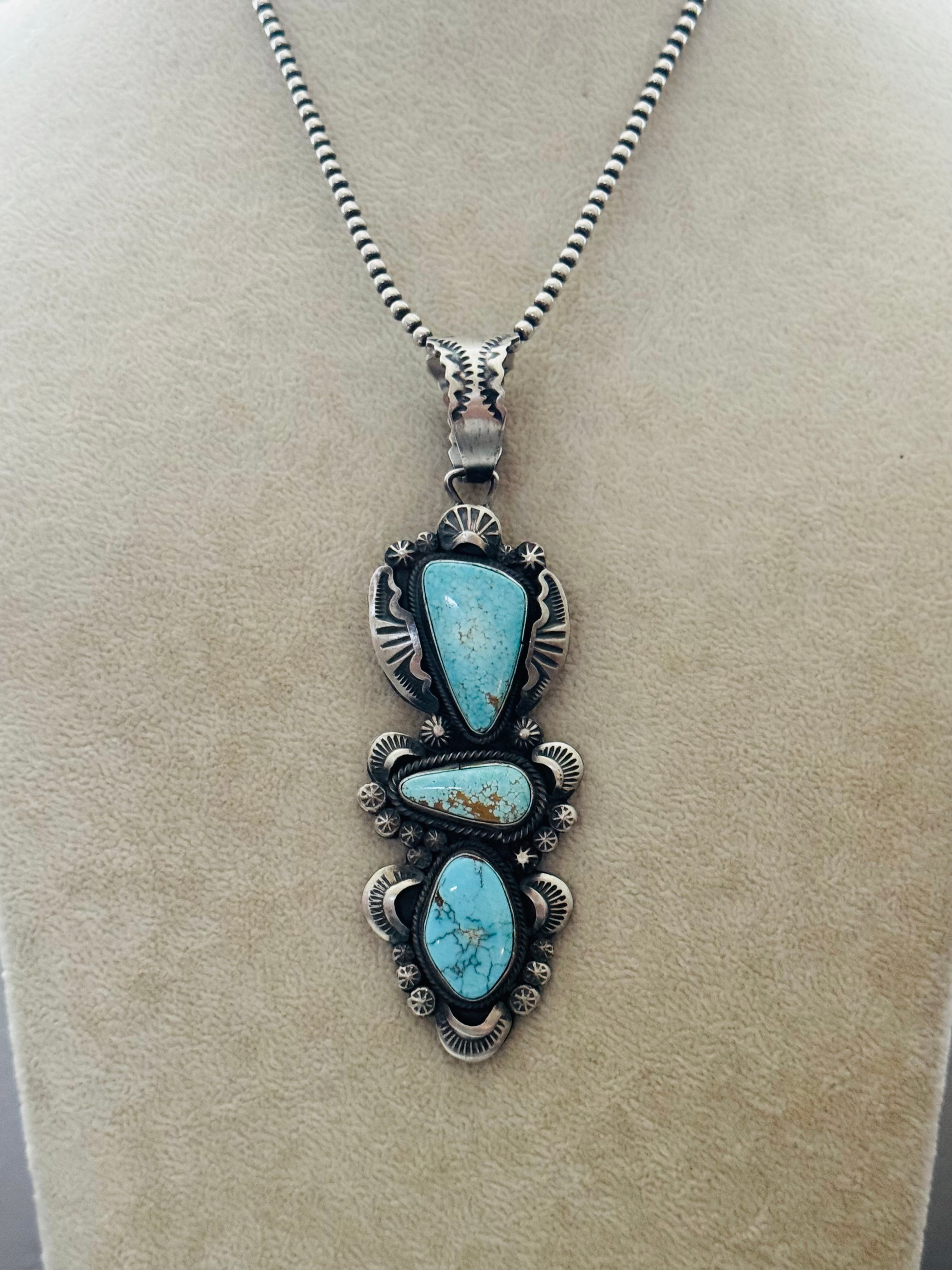 Gilbert Tom High Grade #8 Turquoise & Sterling Silver Pendant