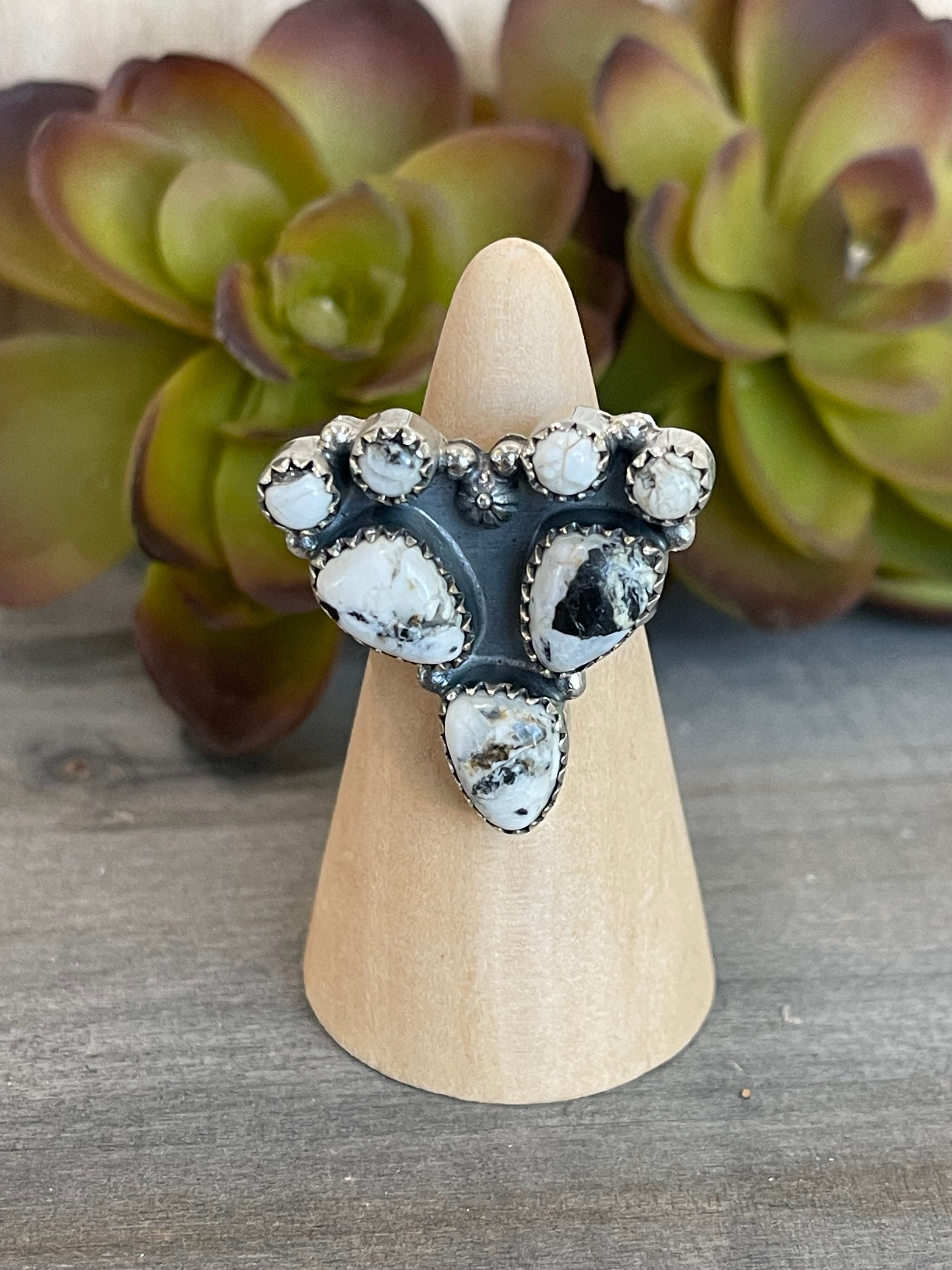 Southwest Handmade White Buffalo & Sterling Silver Adjustable Ring