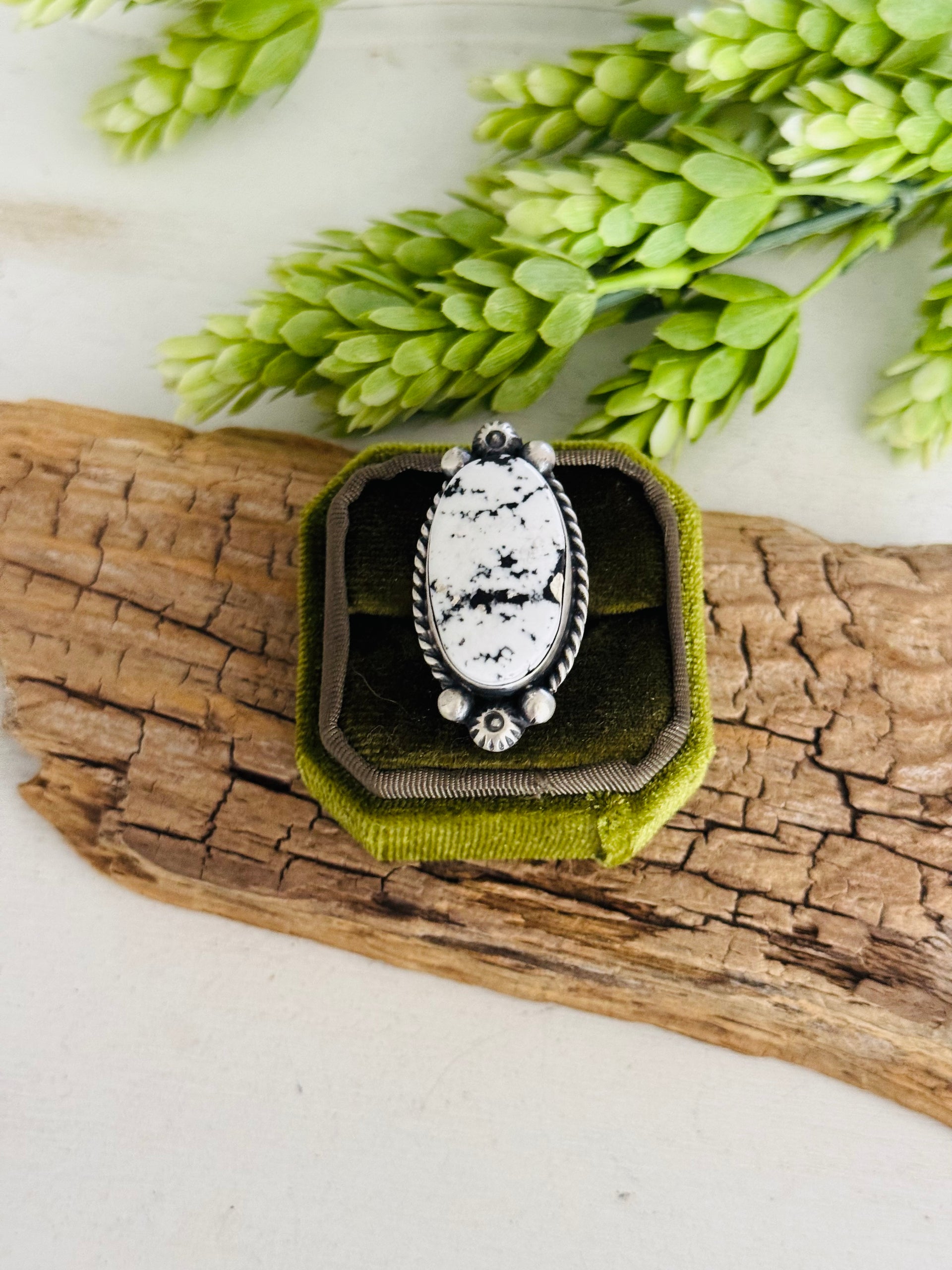 Augustine Largo White Buffalo & Sterling Silver Adjustable Ring