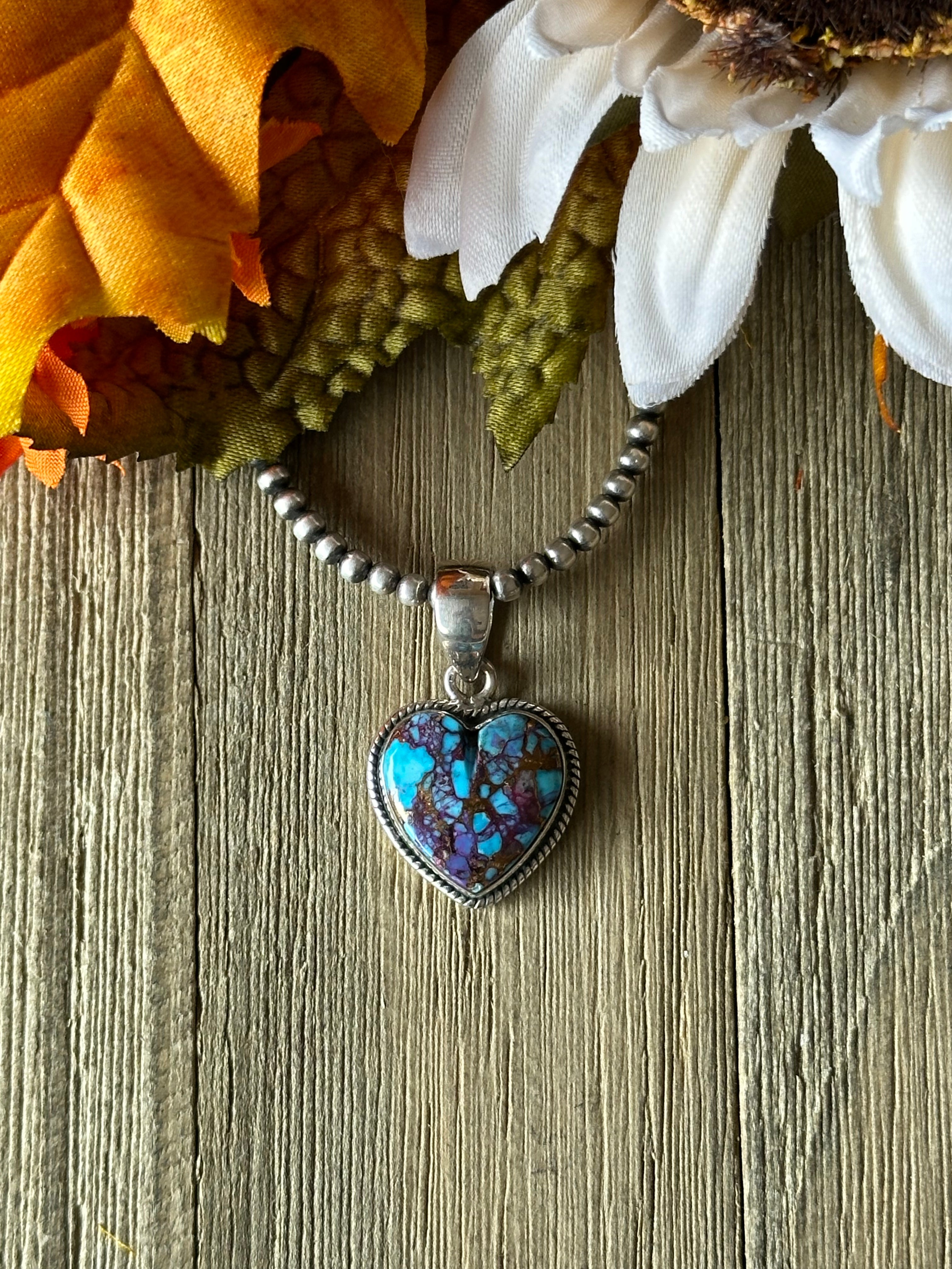 Southwest Handmade Purple Mohave Turquoise & Sterling Silver Heart Pendant