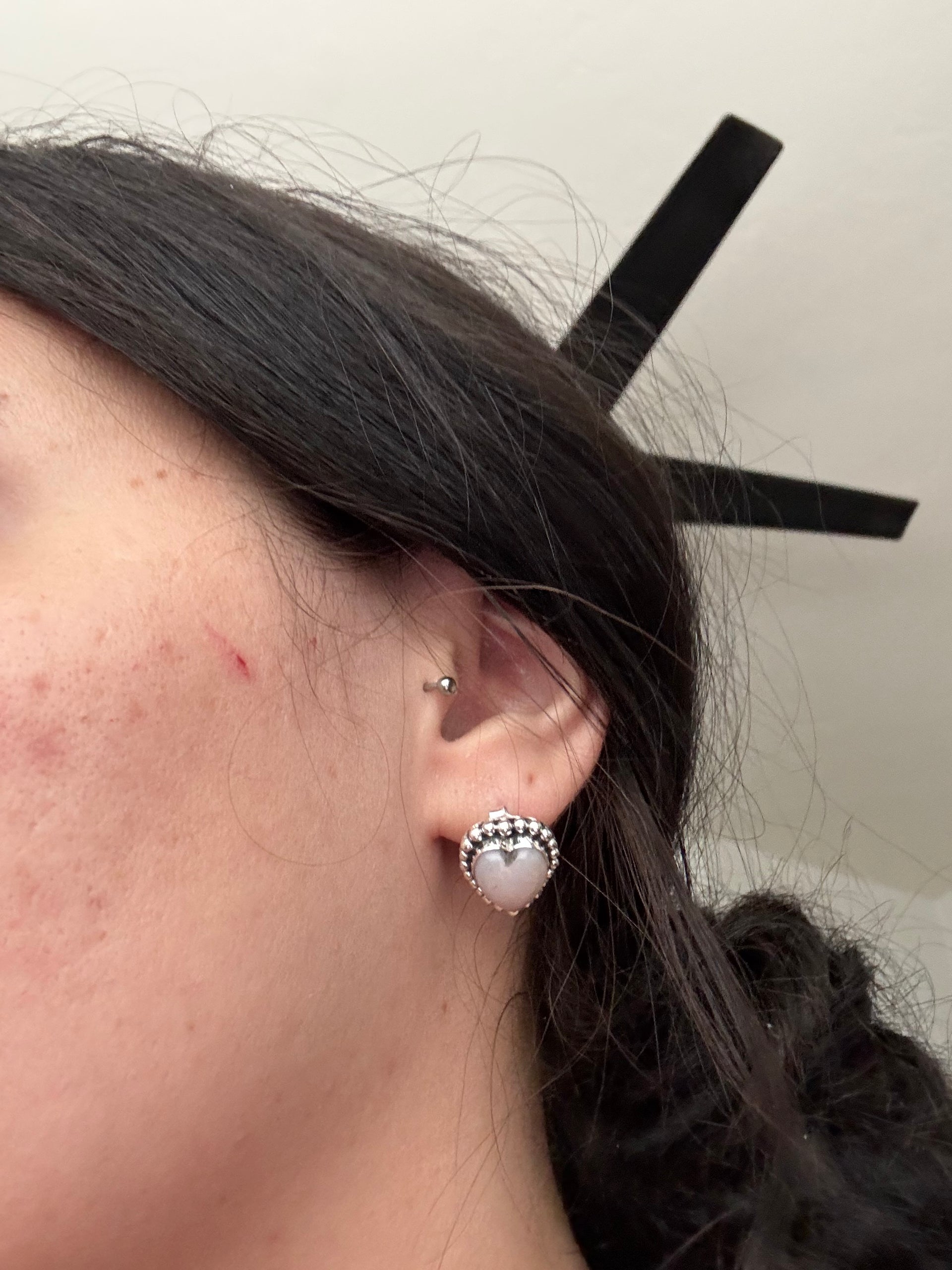 Southwest Handmade Peruvian Pink Opal & Sterling Silver Heart Post Earrings