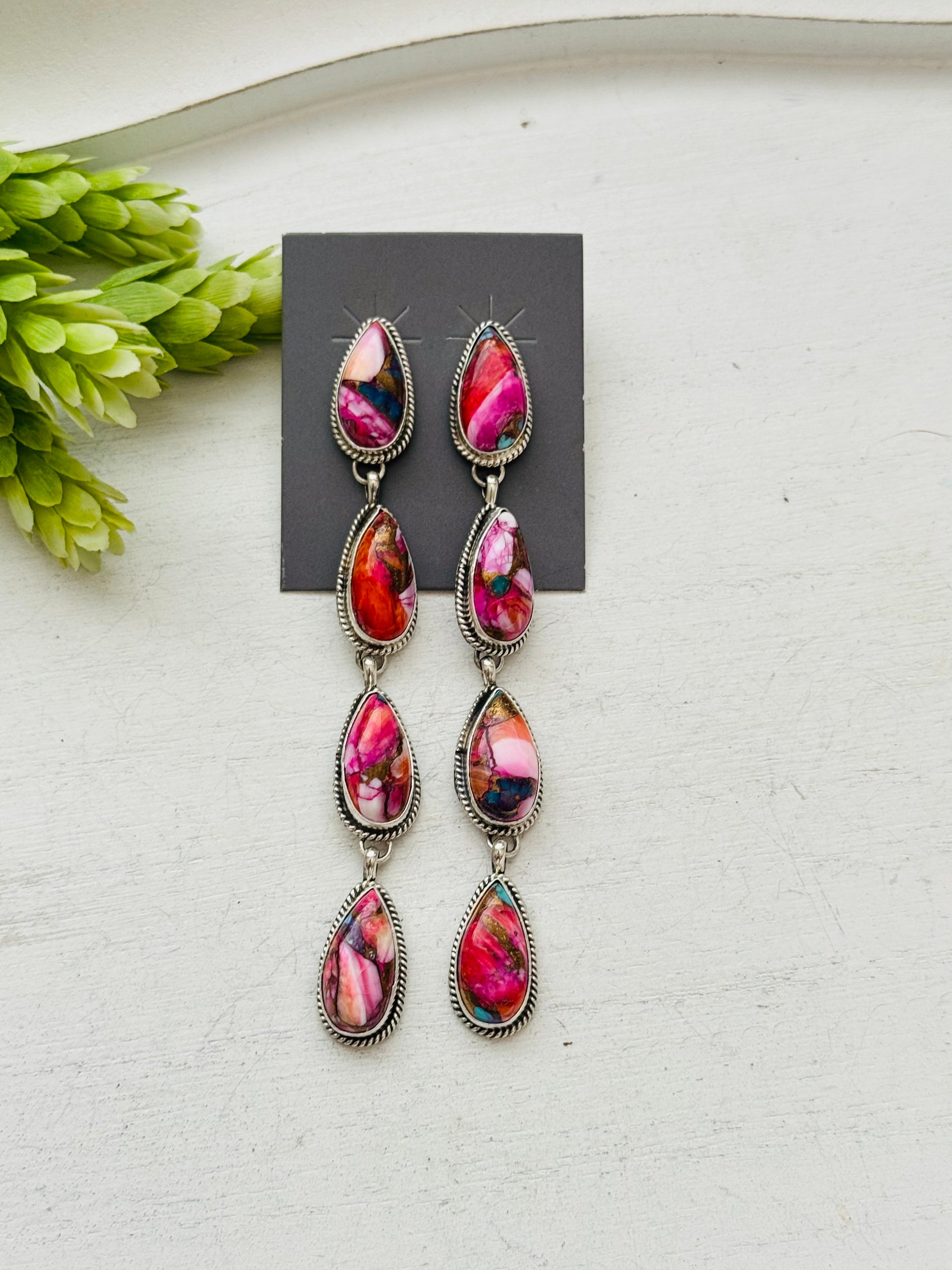 Navajo Made Pink Mohave Turquoise & Sterling Silver Post Earrings