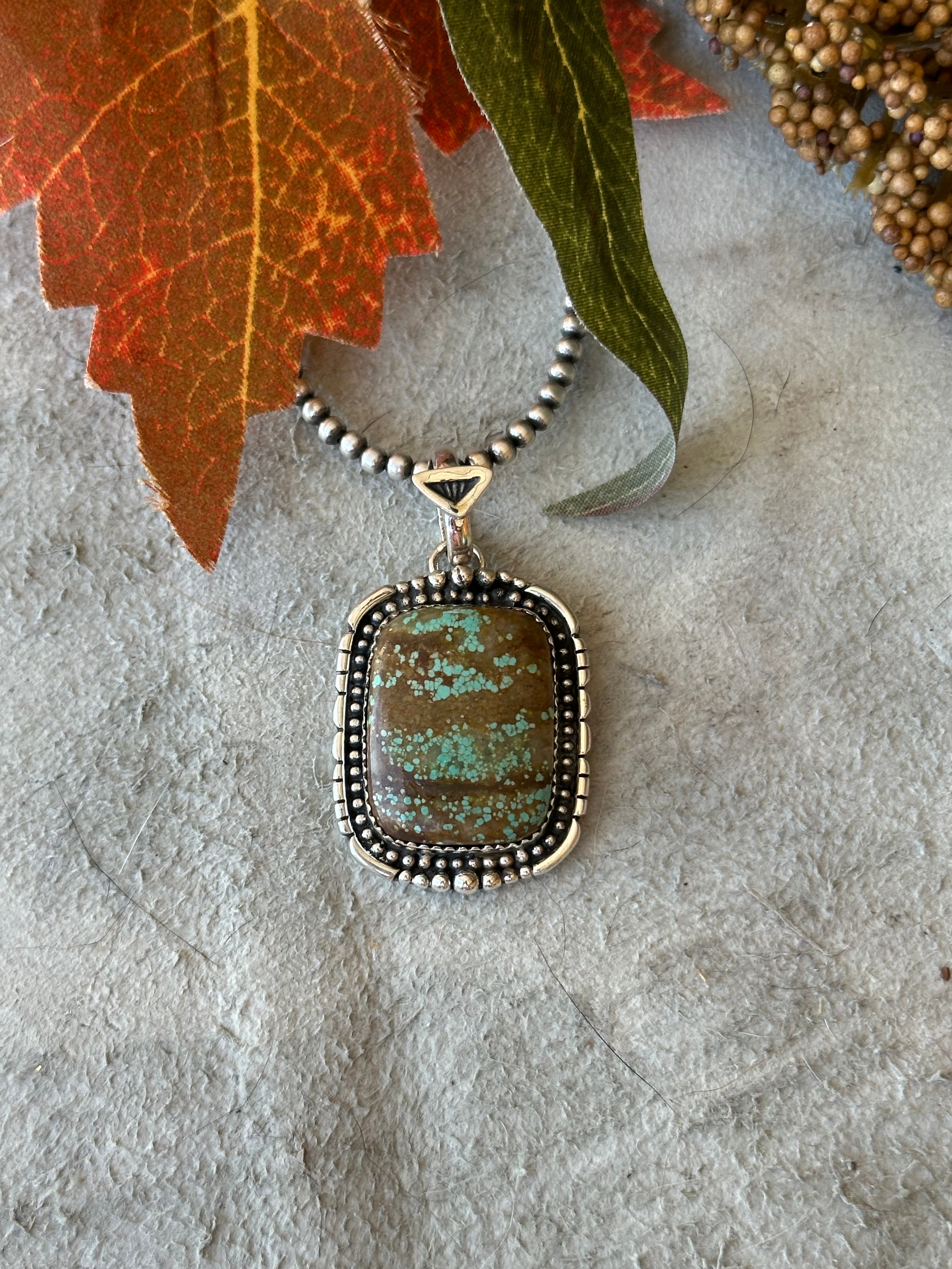 Southwest Handmade #8 Turquoise & Sterling Silver Pendant