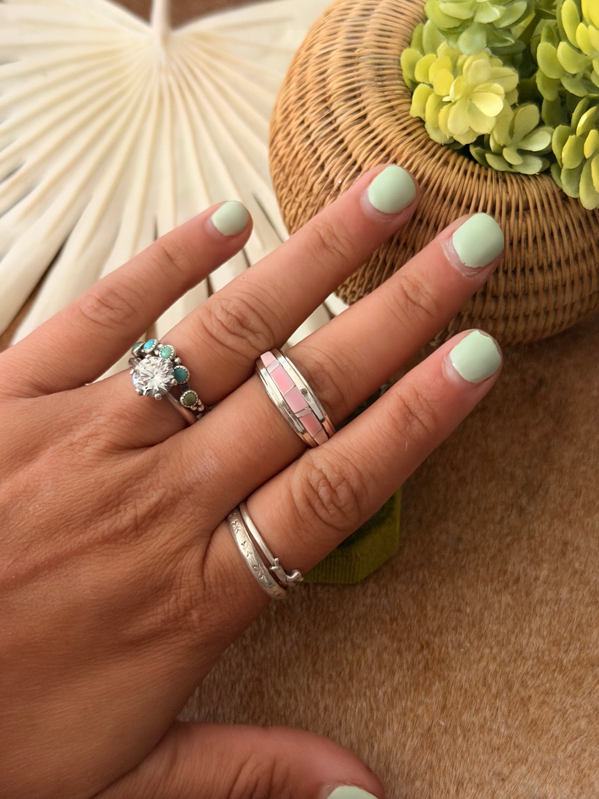 Navajo Made Pink Conch & Sterling Silver Ring