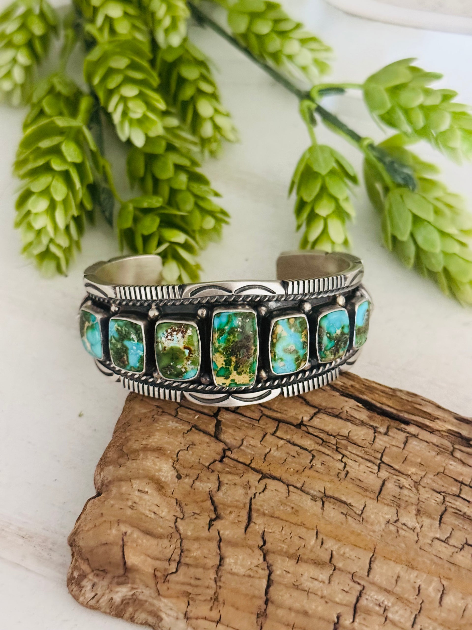 Charles Johnson Sonoran Mountain Turquoise & Sterling Silver Cluster Cuff Bracelet