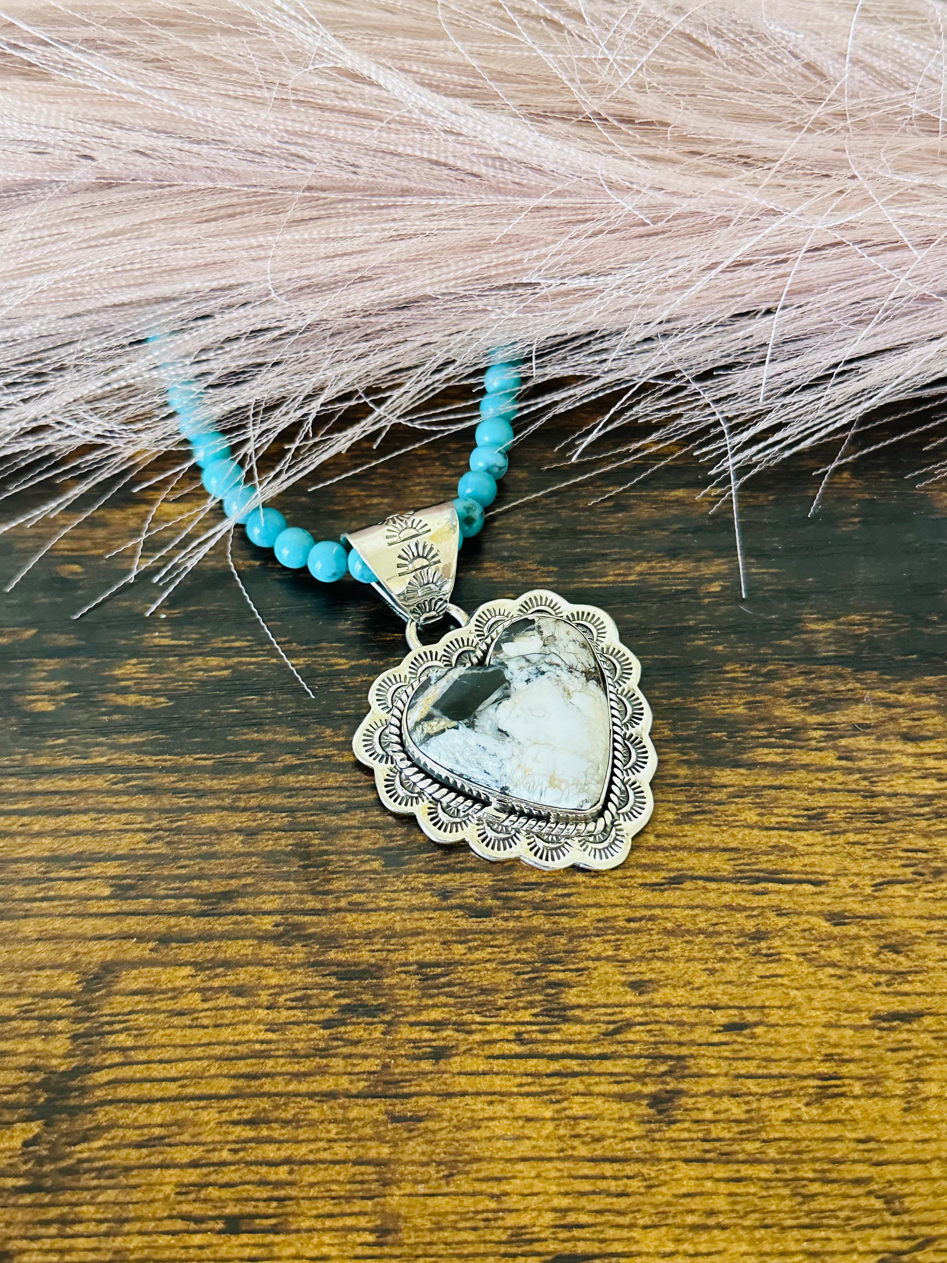 Southwest Handmade White Buffalo & Sterling Silver Heart Pendant