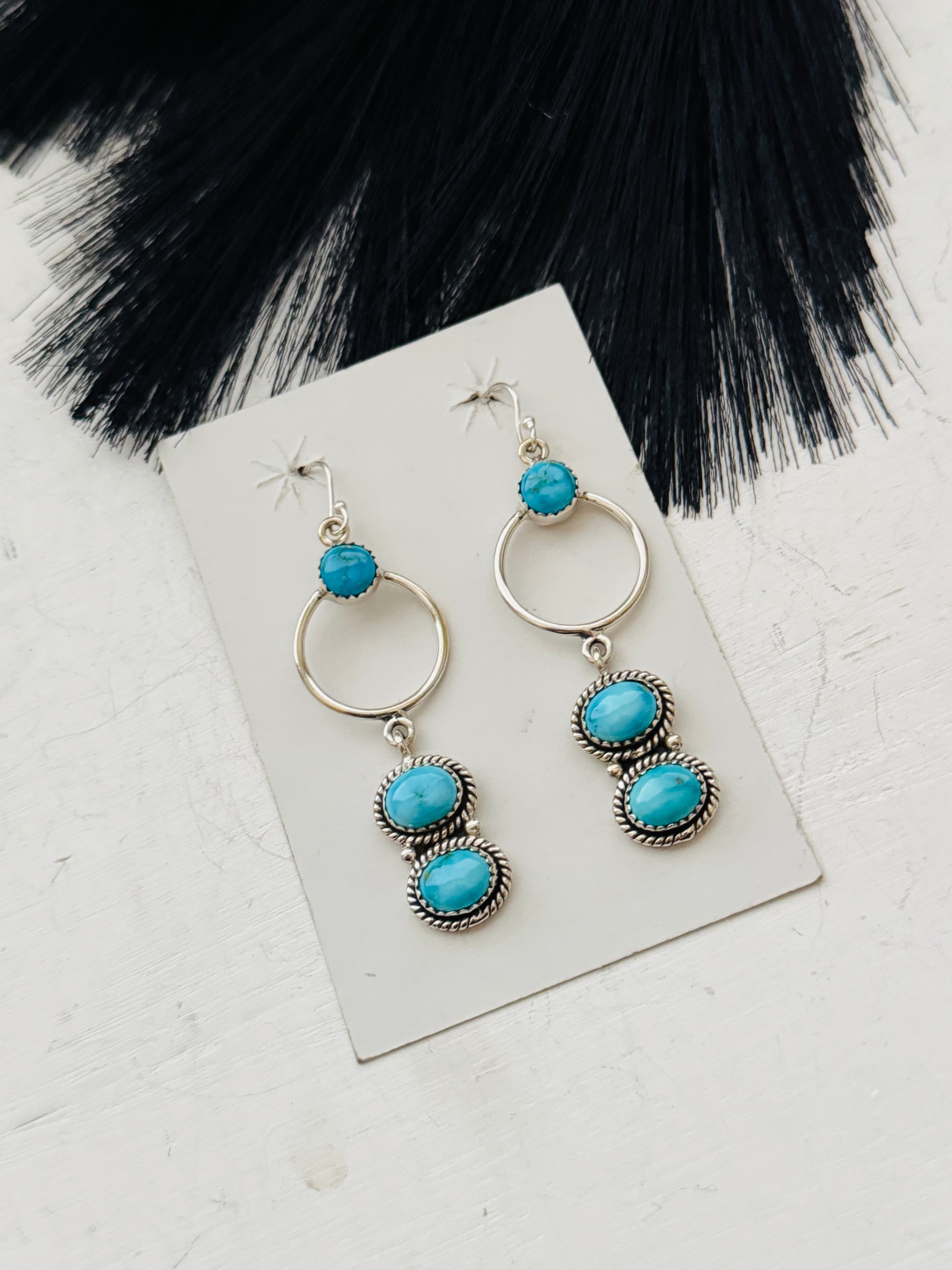 Southwest Handmade Valley Blue Turquoise & Sterling Silver Dangle Earrings