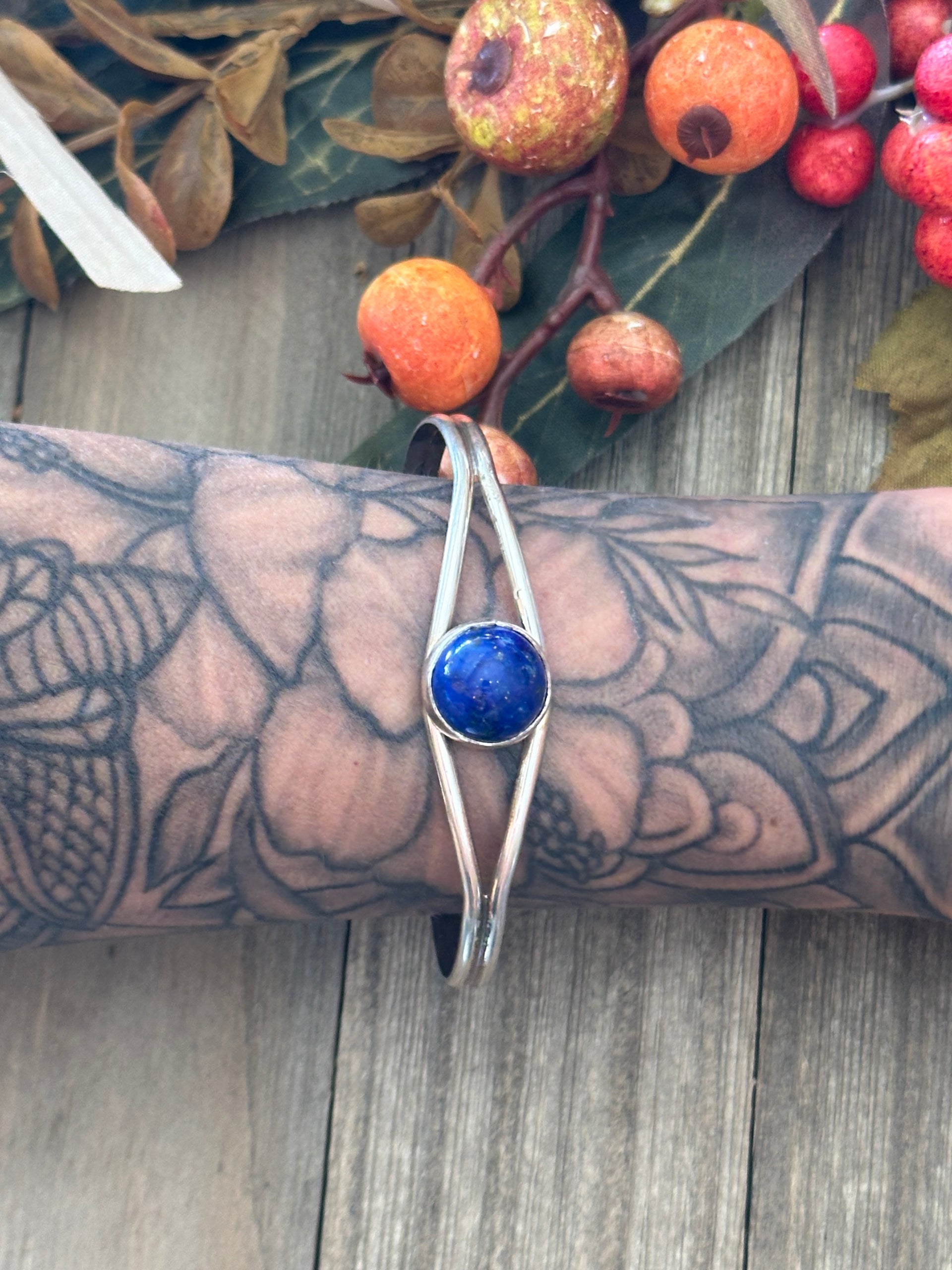 Navajo Made Lapis & Sterling Silver Cuff Bracelet