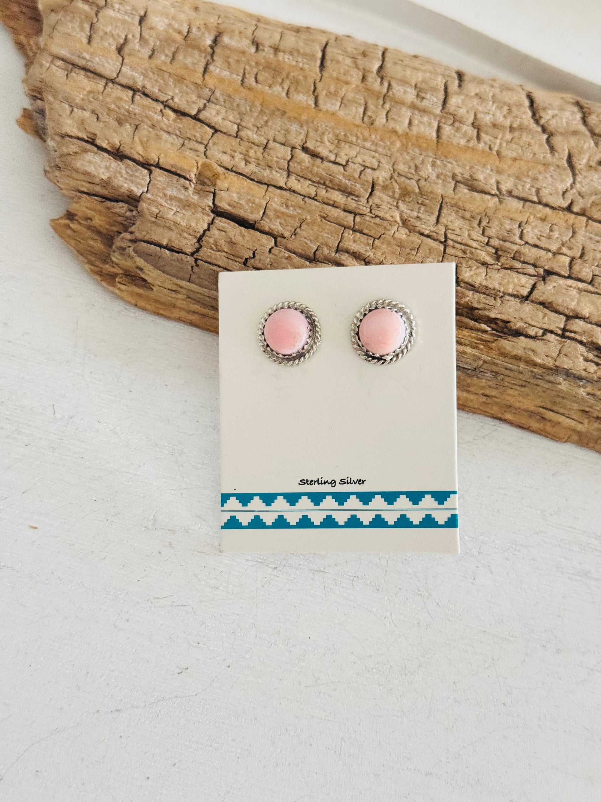Navajo Made Pink Conch & Sterling Silver Post Earrings