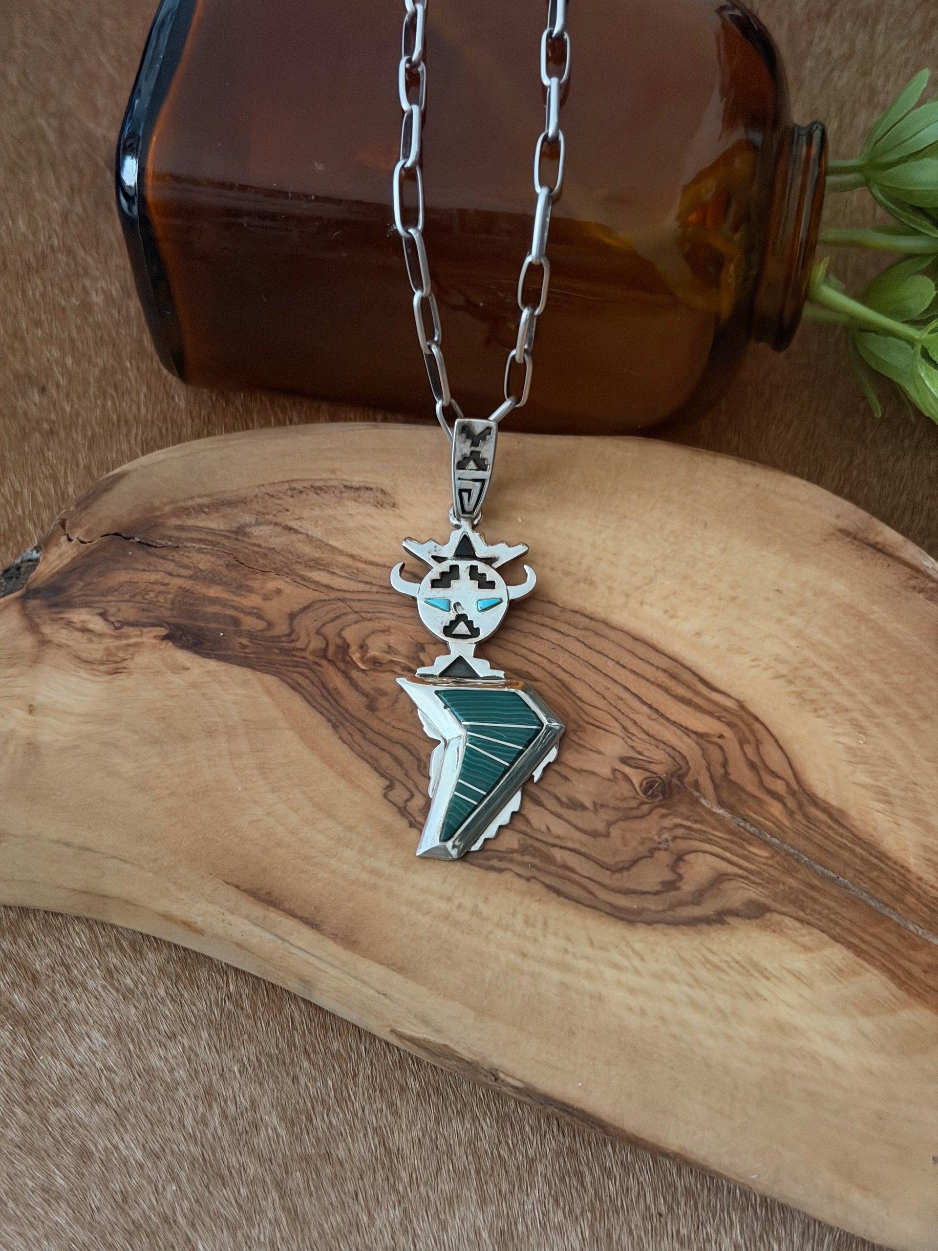 Calvin Begay Multi Stone & Sterling Silver Inlay Pendant