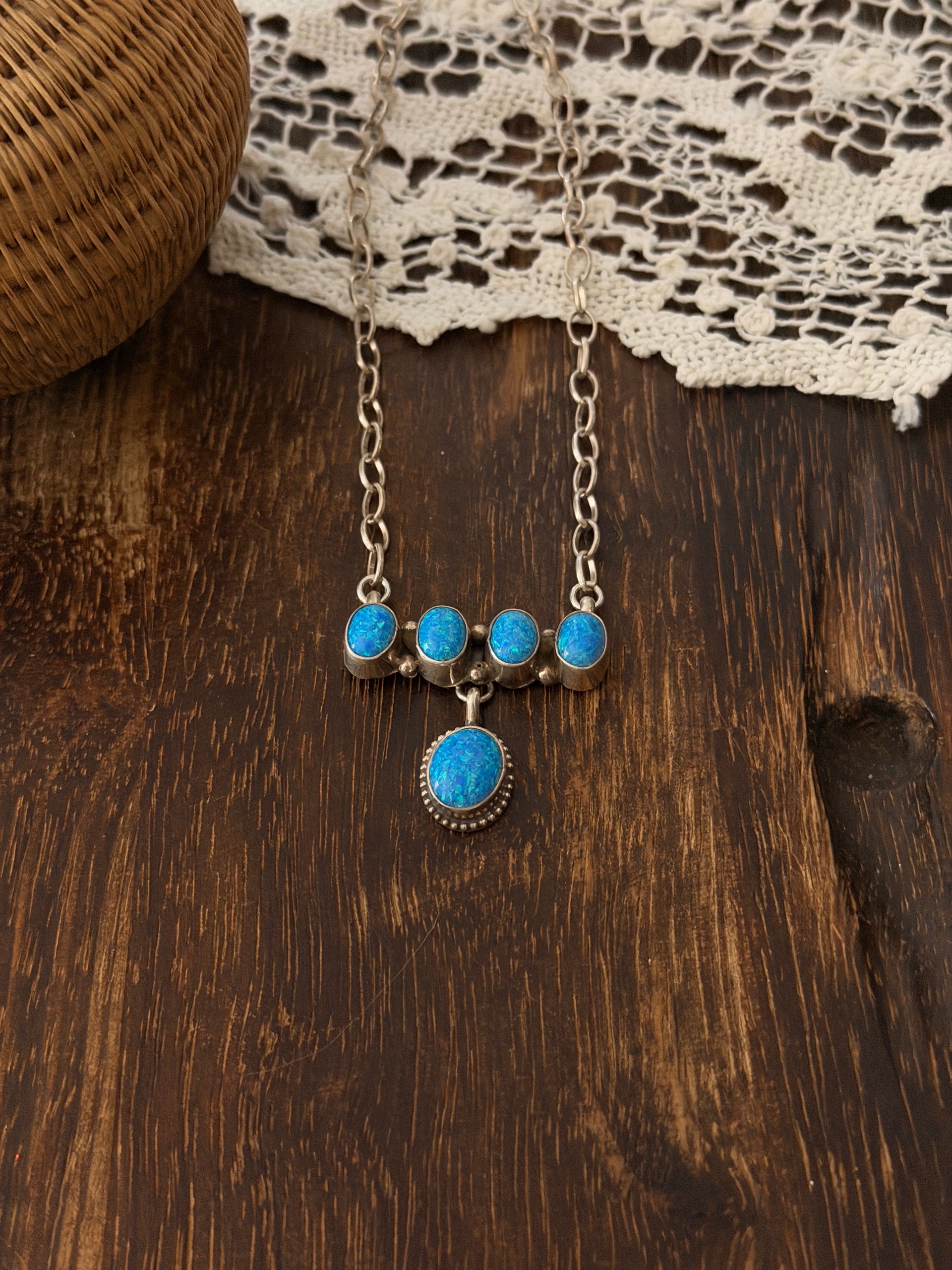 Navajo Made Opal & Sterling Silver Necklace