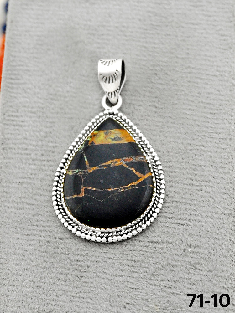 Southwest Handmade Black Jack Turquoise & Sterling Silver Pendants