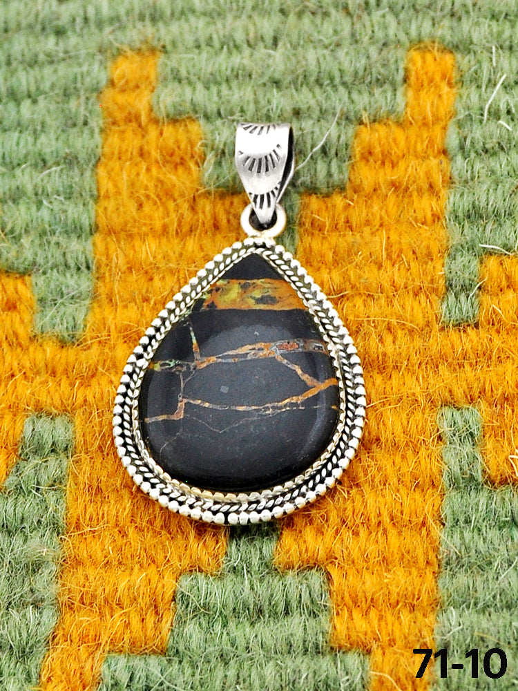 Southwest Handmade Black Jack Turquoise & Sterling Silver Pendants