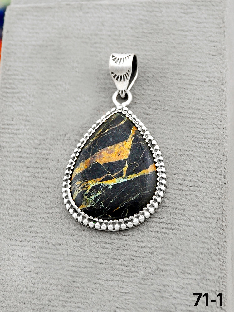 Southwest Handmade Black Jack Turquoise & Sterling Silver Pendants