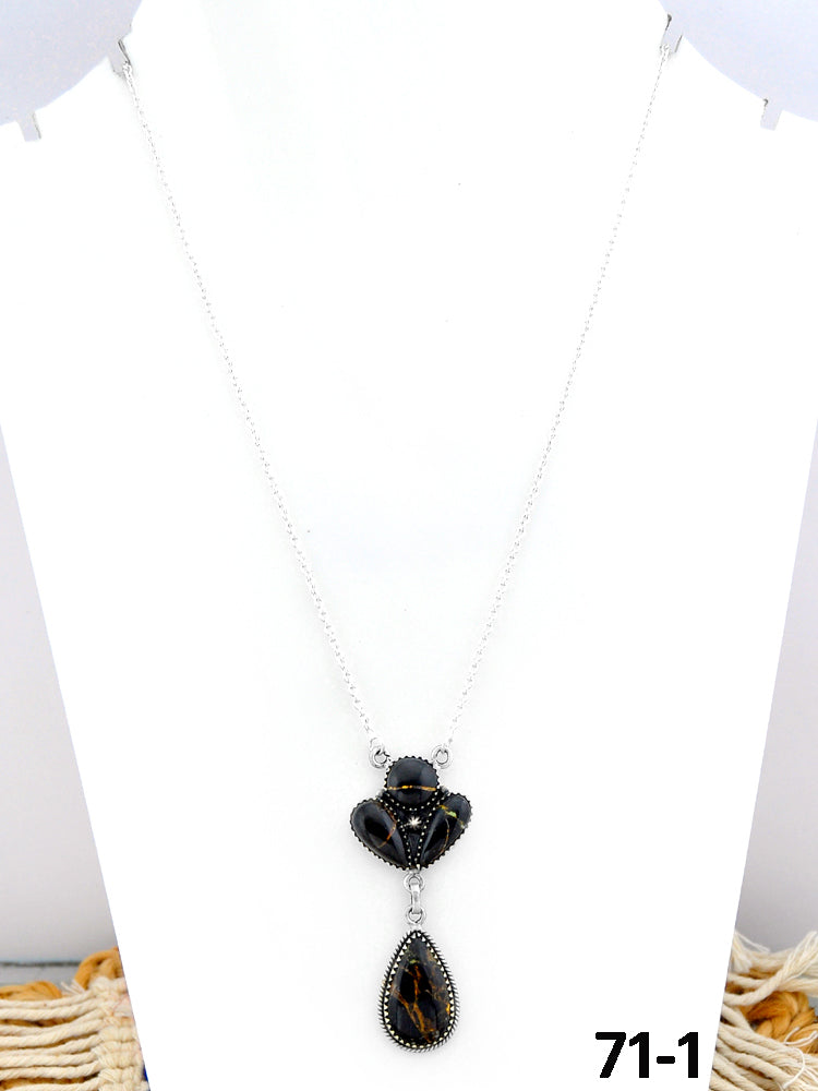 Southwest Made Black Jack Turquoise & Sterling Silver Necklace