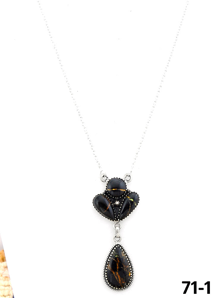 Southwest Made Black Jack Turquoise & Sterling Silver Necklace