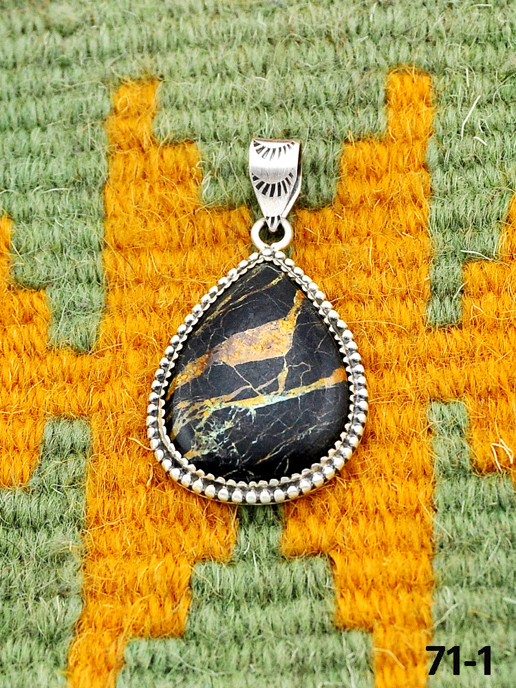 Southwest Handmade Black Jack Turquoise & Sterling Silver Pendants