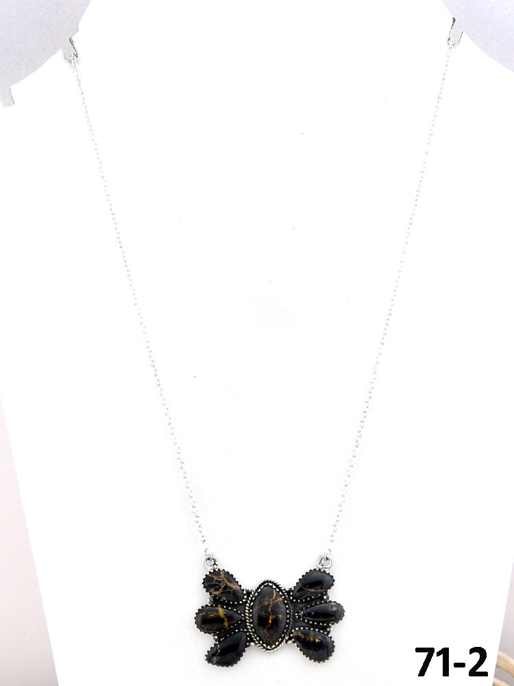 Southwest Made Black Jack Turquoise & Sterling Silver Necklace