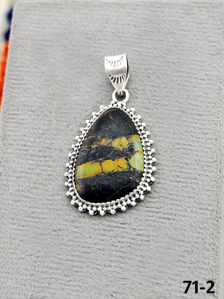 Southwest Handmade Black Jack Turquoise & Sterling Silver Pendants