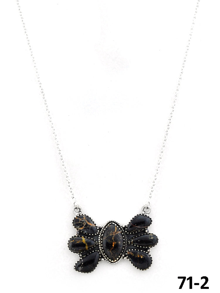 Southwest Made Black Jack Turquoise & Sterling Silver Necklace