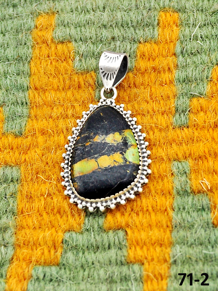 Southwest Handmade Black Jack Turquoise & Sterling Silver Pendants