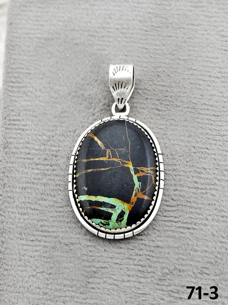 Southwest Handmade Black Jack Turquoise & Sterling Silver Pendants