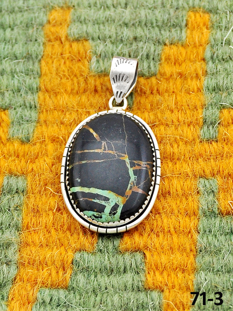 Southwest Handmade Black Jack Turquoise & Sterling Silver Pendants