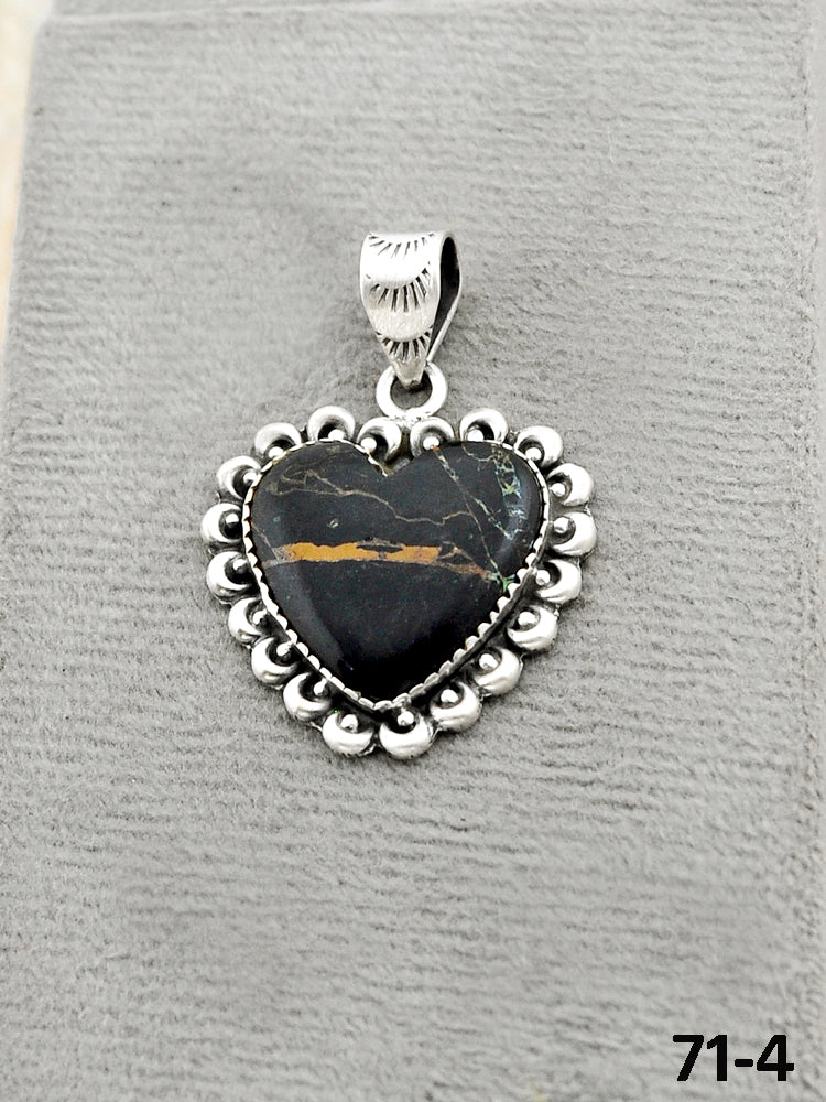 Southwest Handmade Black Jack Turquoise & Sterling Silver Pendants
