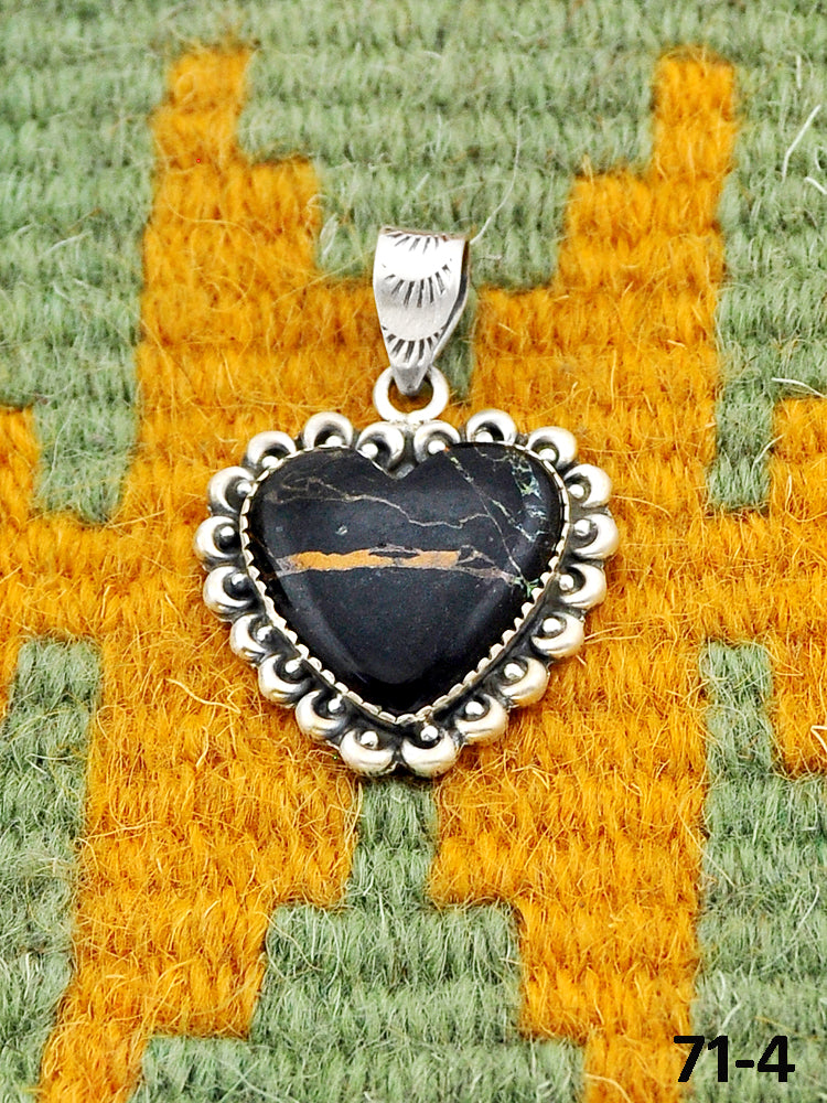 Southwest Handmade Black Jack Turquoise & Sterling Silver Pendants