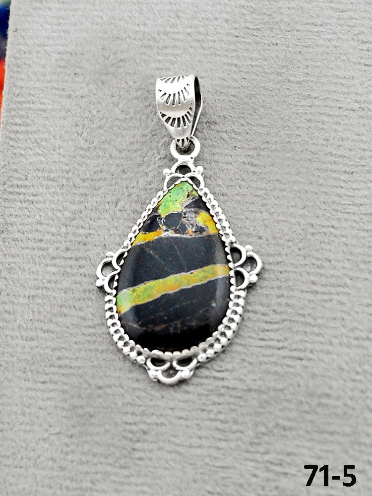 Southwest Handmade Black Jack Turquoise & Sterling Silver Pendants
