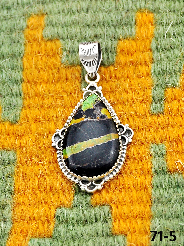 Southwest Handmade Black Jack Turquoise & Sterling Silver Pendants