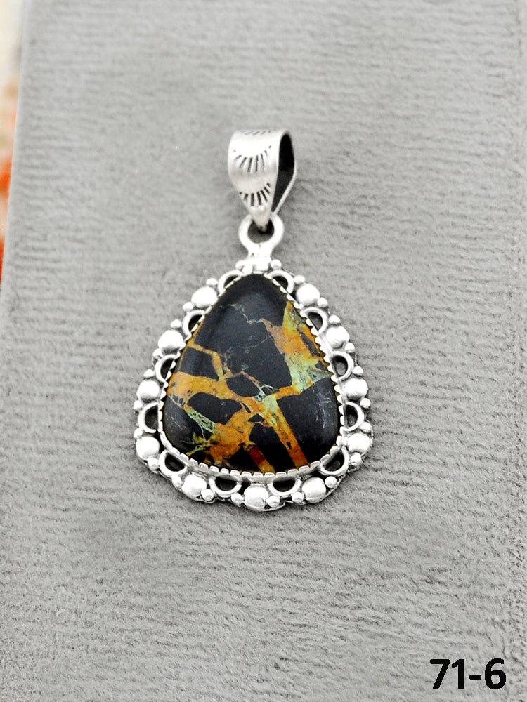 Southwest Handmade Black Jack Turquoise & Sterling Silver Pendants