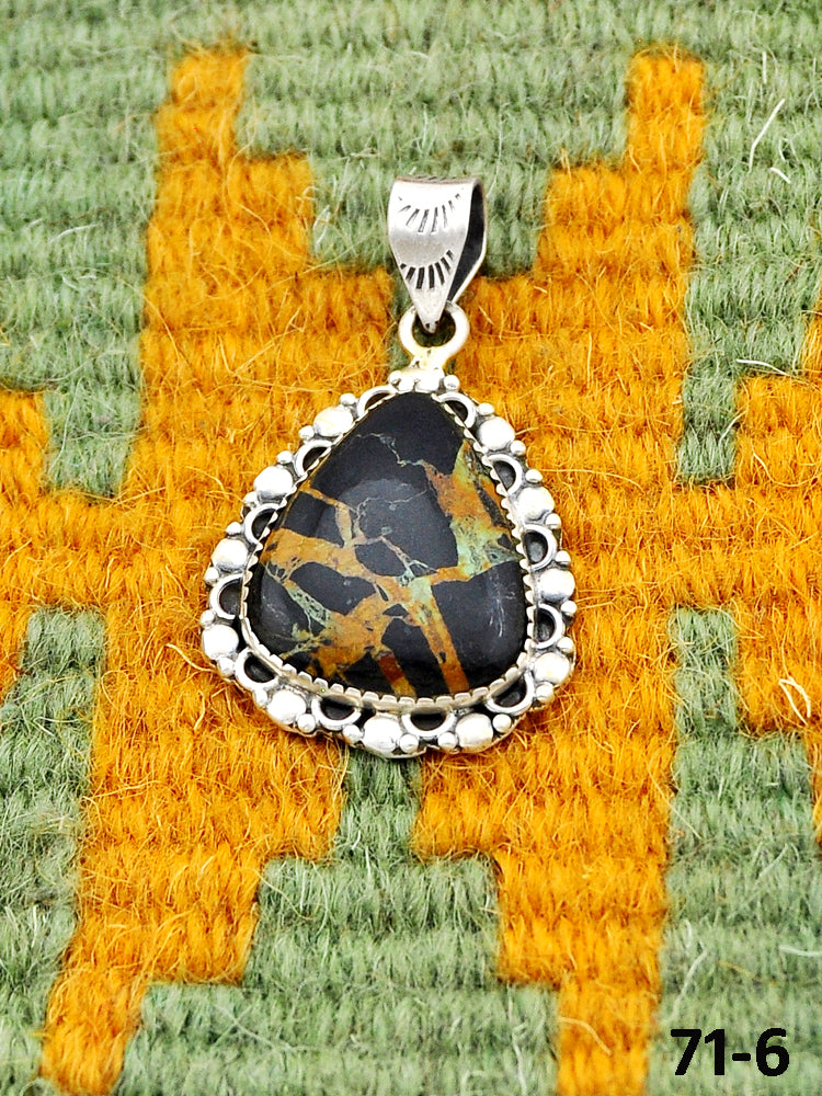 Southwest Handmade Black Jack Turquoise & Sterling Silver Pendants