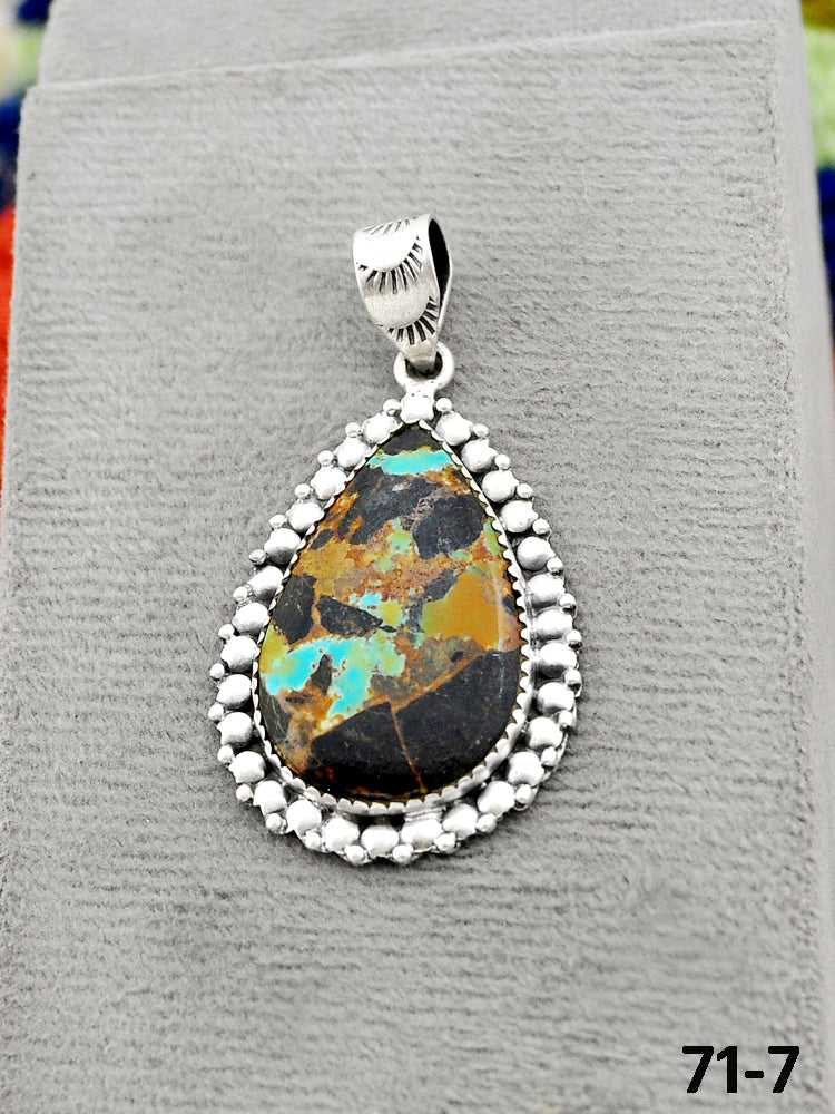 Southwest Handmade Black Jack Turquoise & Sterling Silver Pendants
