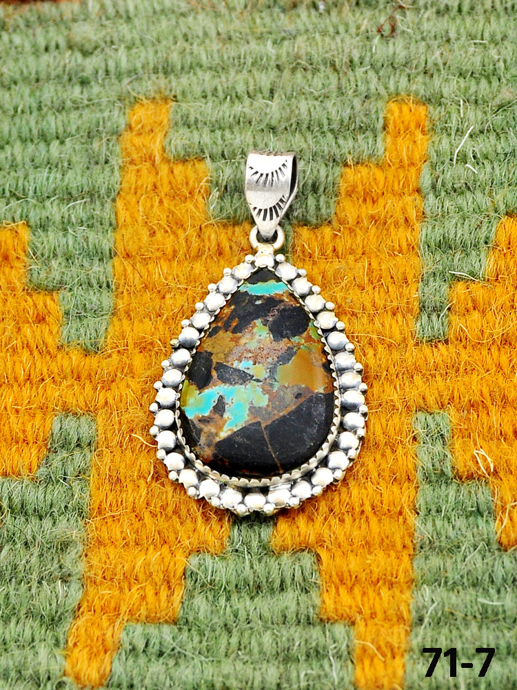 Southwest Handmade Black Jack Turquoise & Sterling Silver Pendants