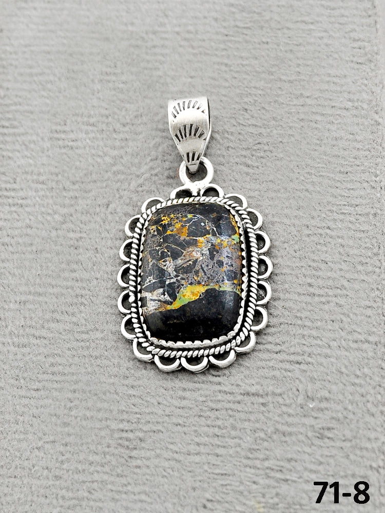 Southwest Handmade Black Jack Turquoise & Sterling Silver Pendants