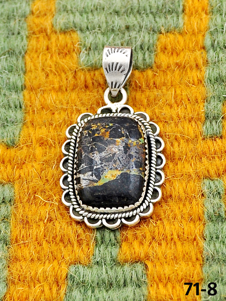Southwest Handmade Black Jack Turquoise & Sterling Silver Pendants