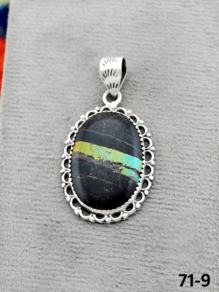 Southwest Handmade Black Jack Turquoise & Sterling Silver Pendants