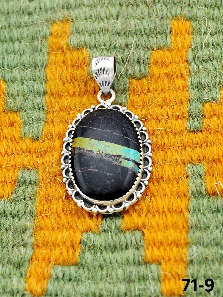 Southwest Handmade Black Jack Turquoise & Sterling Silver Pendants