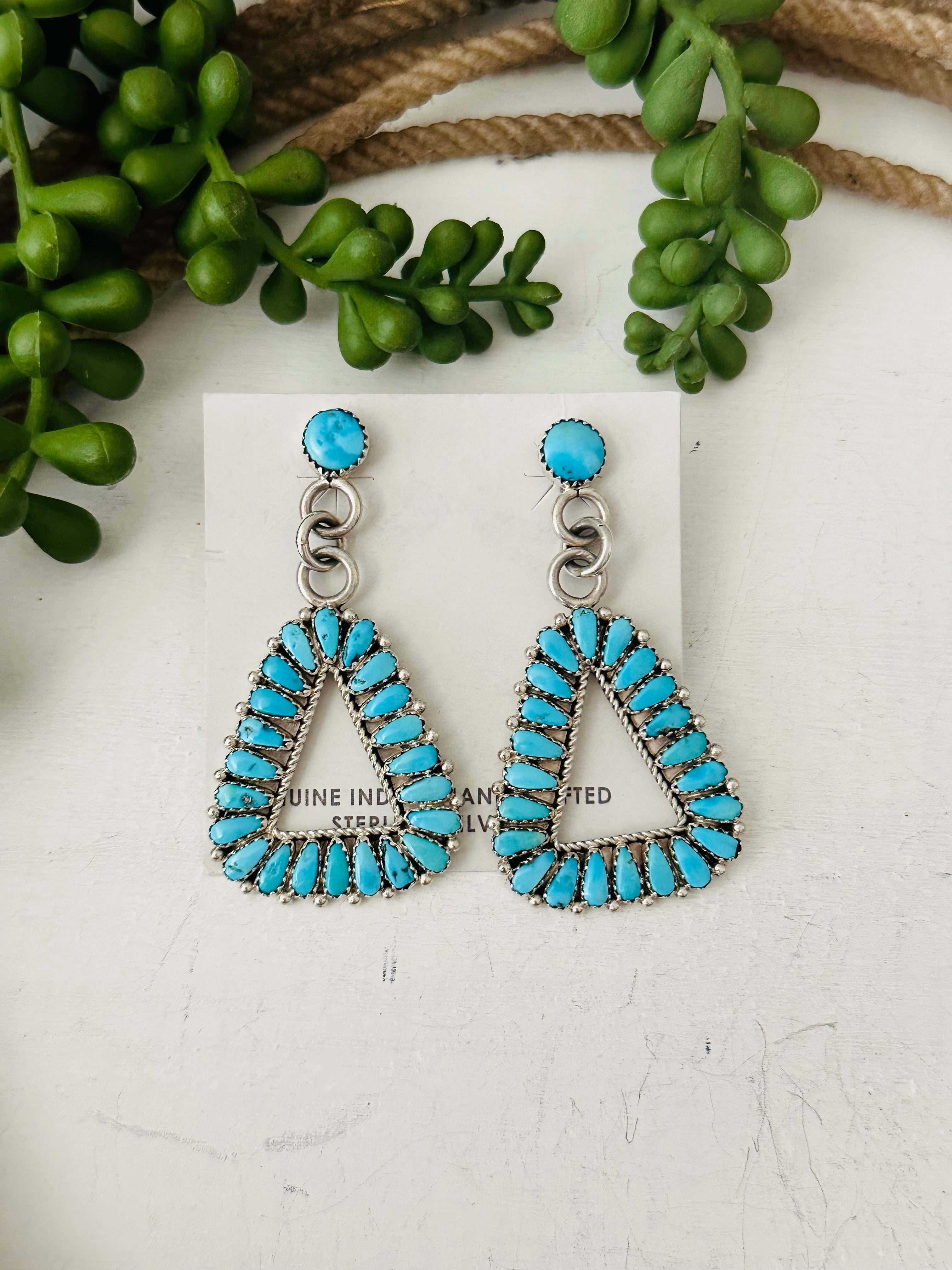 Navajo Made Sleeping Beauty  & Sterling Silver Earrings