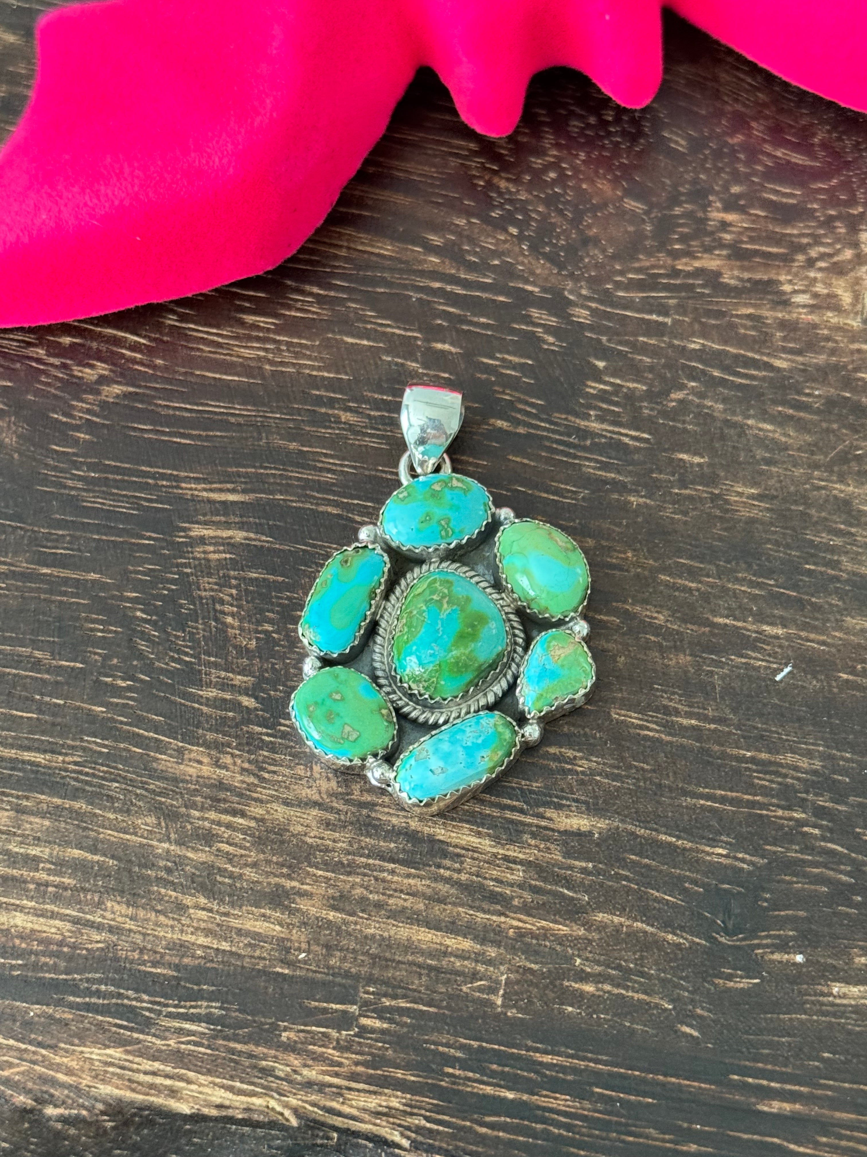 Southwest Handmade Sonoran Mountain Turquoise & Sterling Silver Pendant