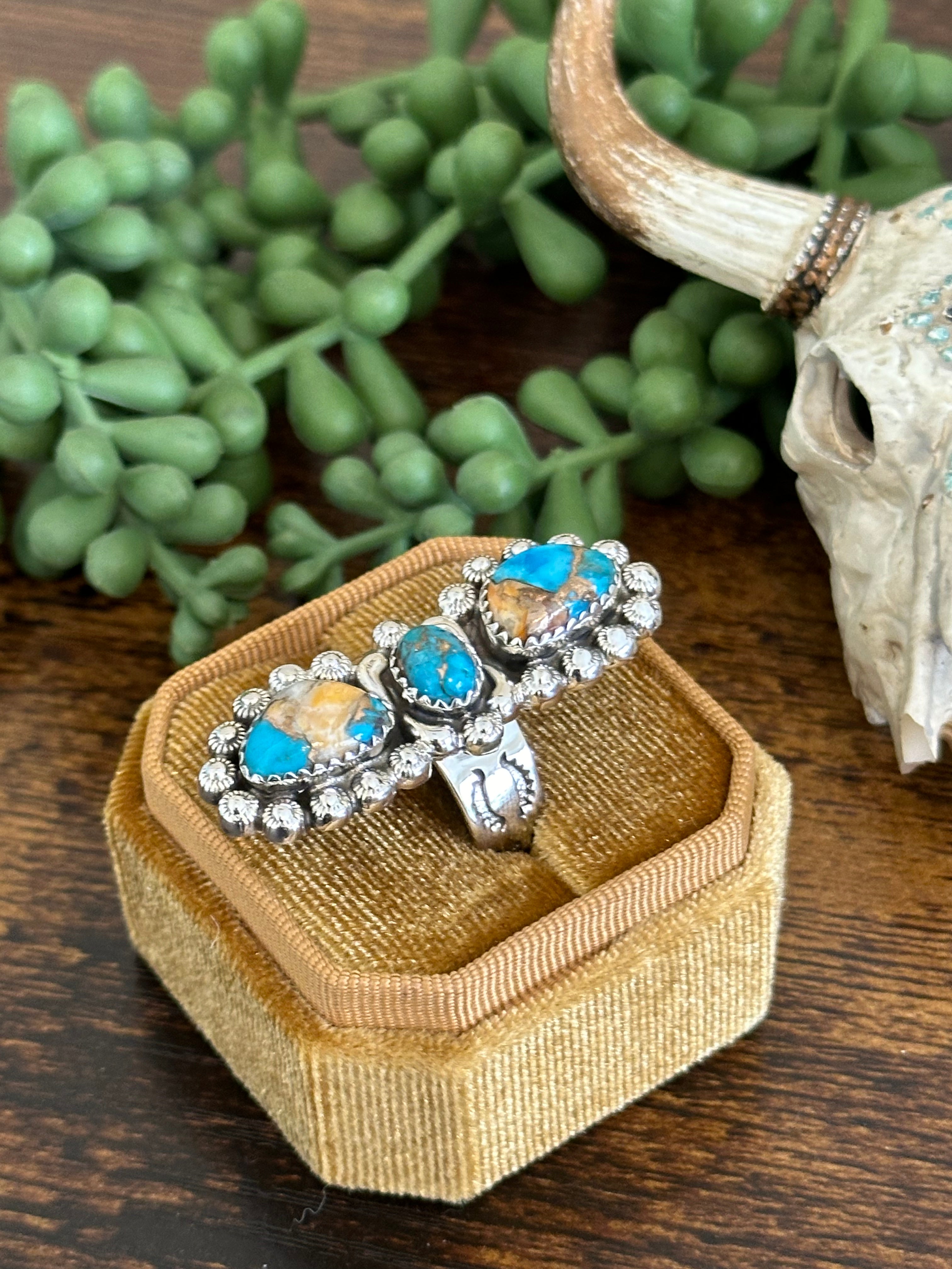 Southwest Handmade Mohave Turquoise & Sterling Silver Adjustable Ring