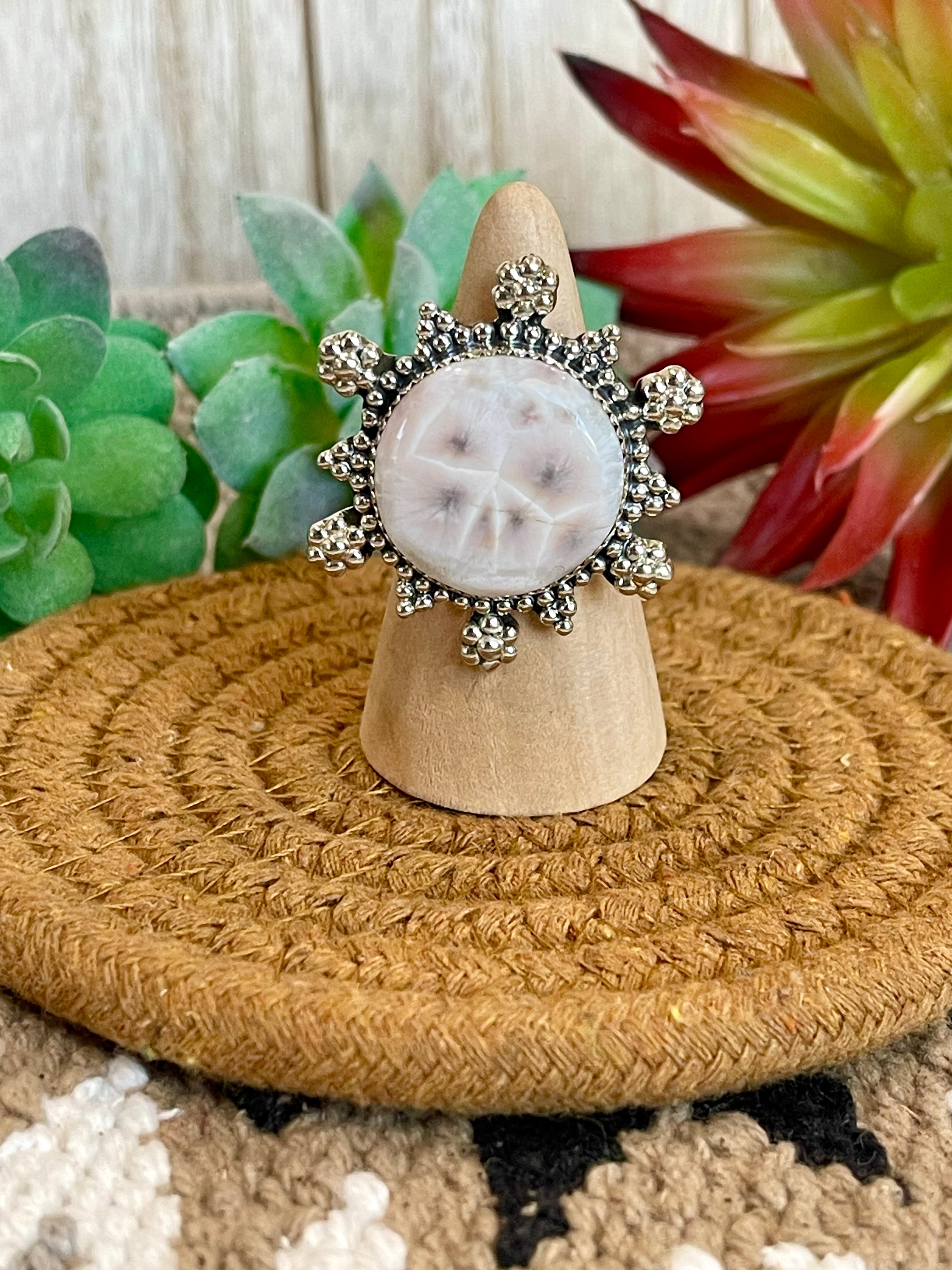 Southwest Handmade Pink Larimar & Sterling Silver Adjustable Ring