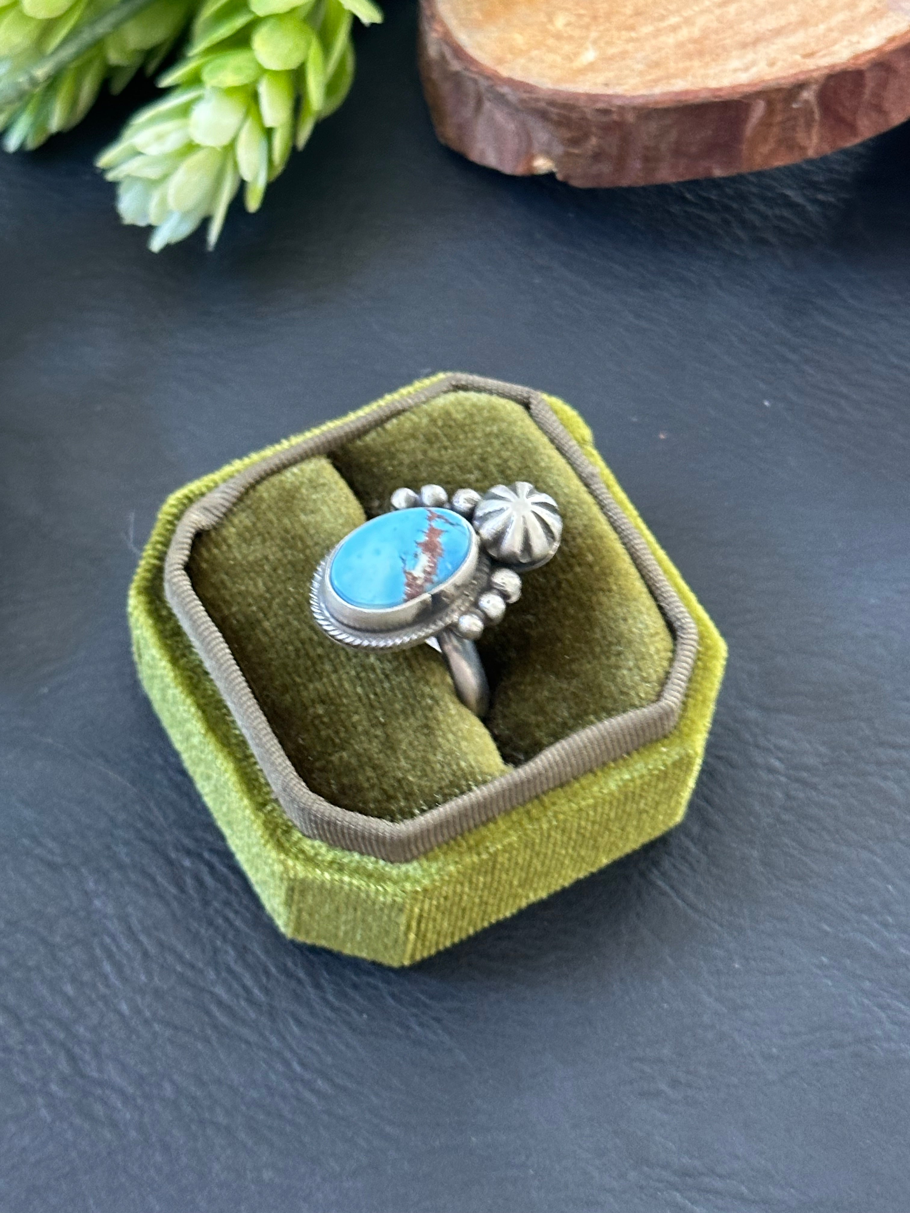 Marie Tsosie Golden Hills Turquoise & Sterling Silver Ring Size 8.75