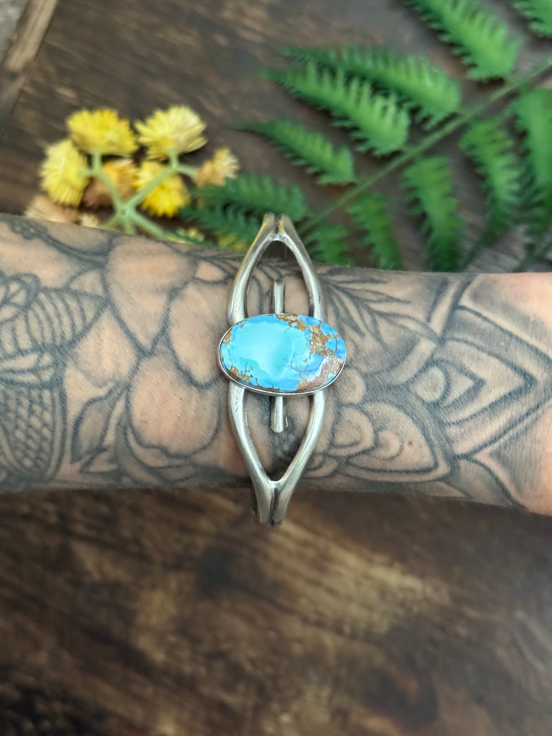 Navajo Made Golden Hills Turquoise & Sterling Silver Cuff Bracelet