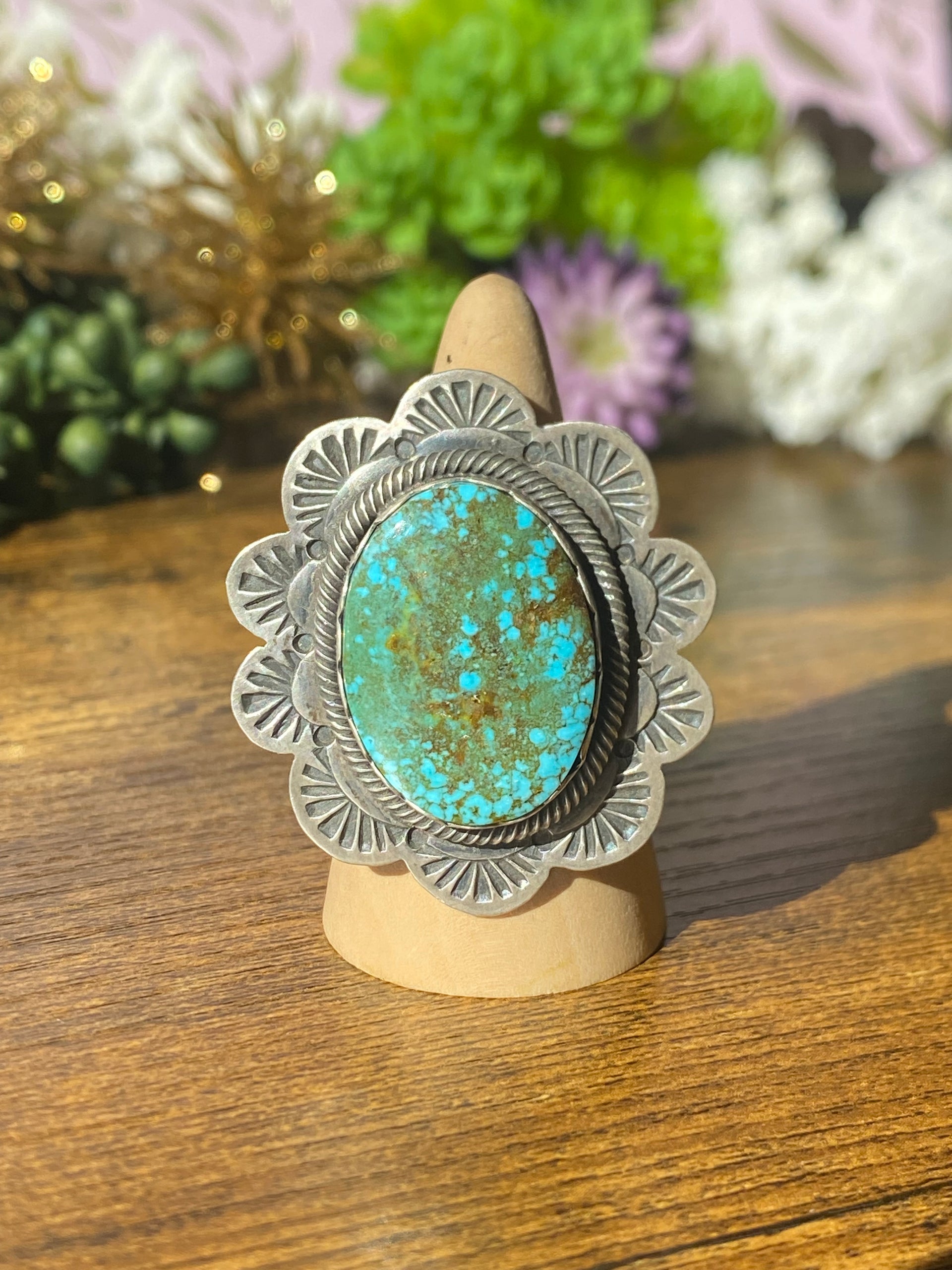 Marie Tsosie Birdseye Kingman Turquoise Ring Size 11