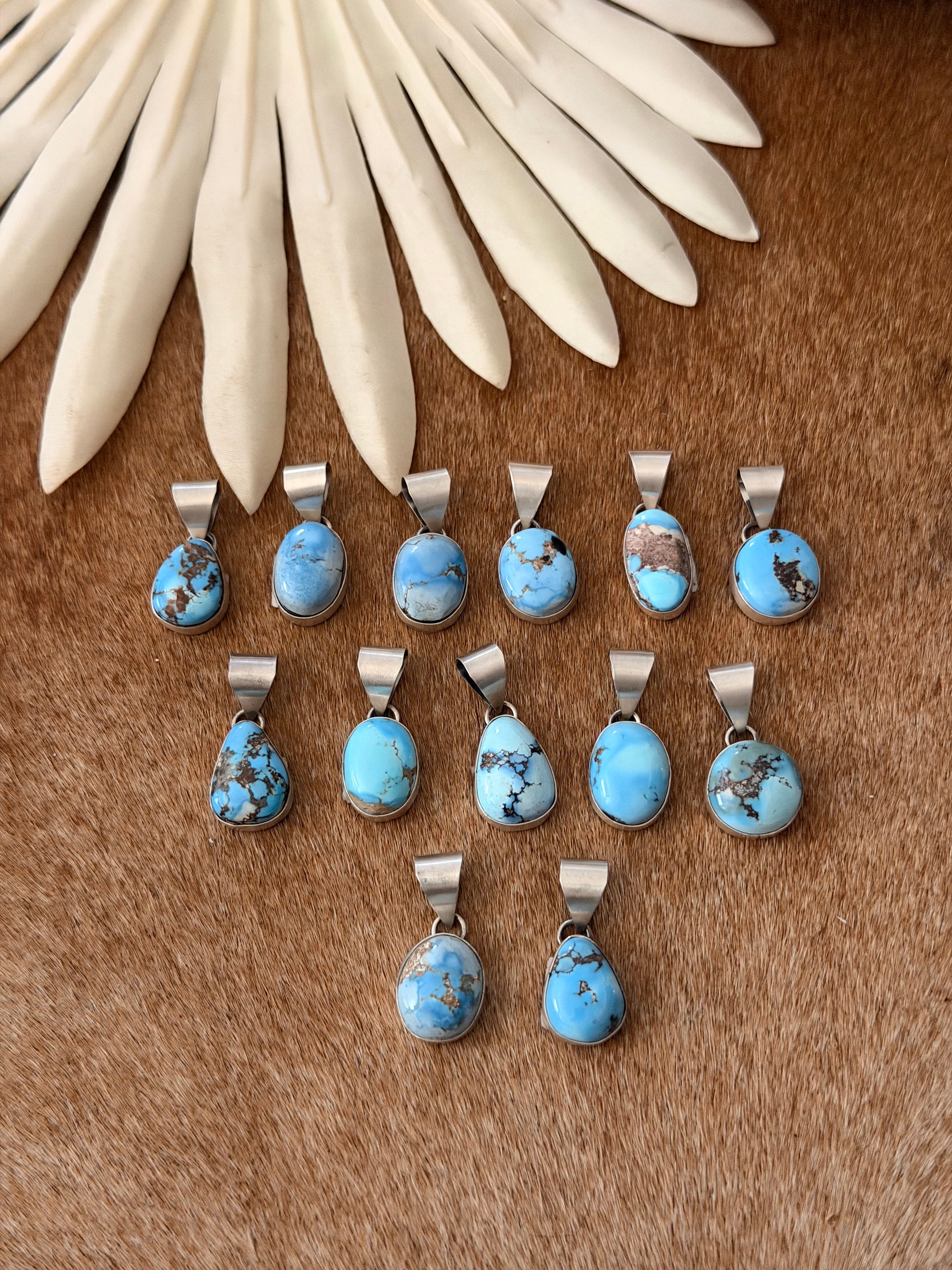 Navajo Made Golden Hills Turquoise  & Sterling Silver Pendant