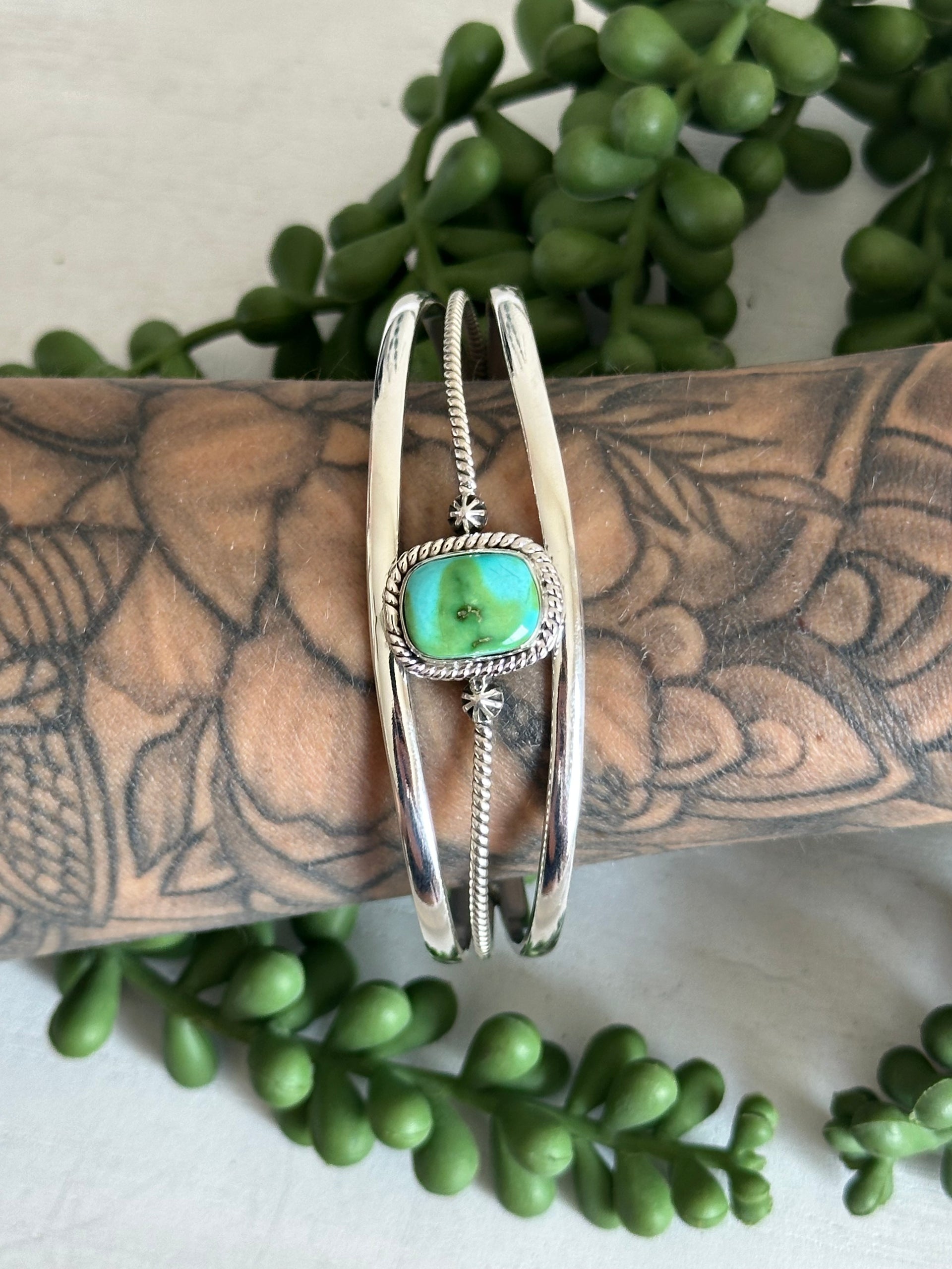 Southwest Made Sonoran Gold Turquoise & Sterling Silver Cuff Bracelet